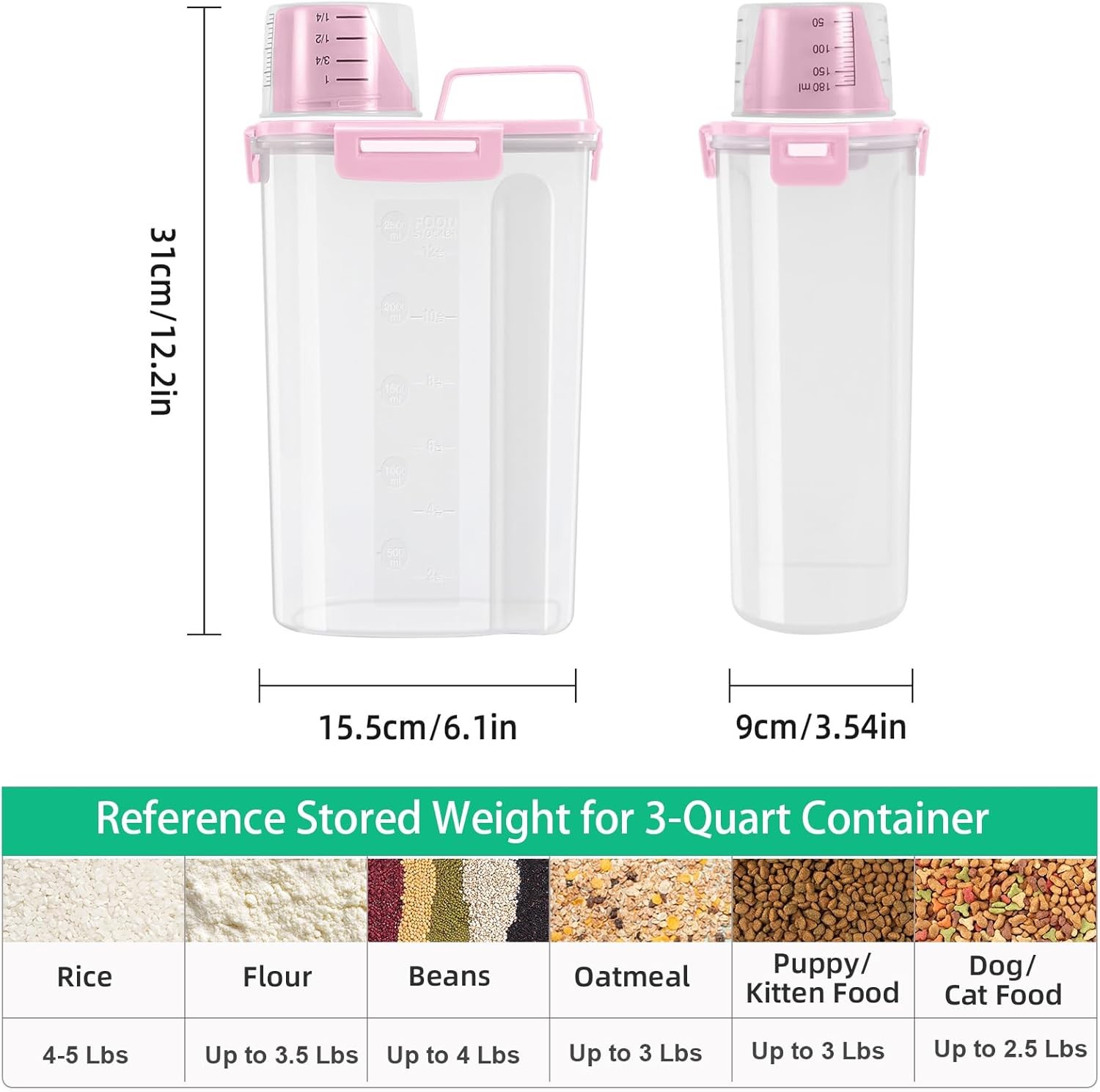 Rice Container 2 Pack 5 Lbs Cereal Container Storage Kitchen Pantry Food Storage