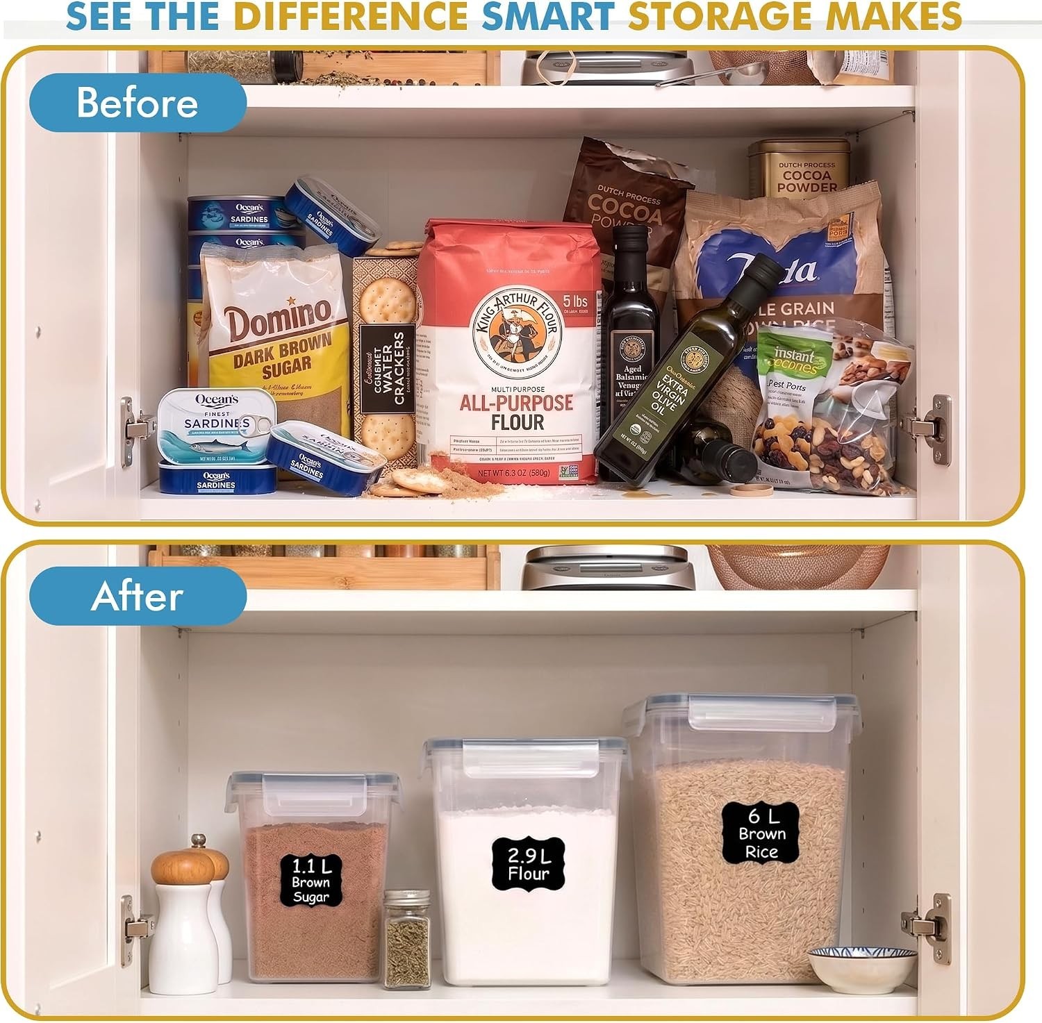 Flour Sugar Storage Containers Set of 3 6L, 2.9L, 1.1L Large Airtight Food St…