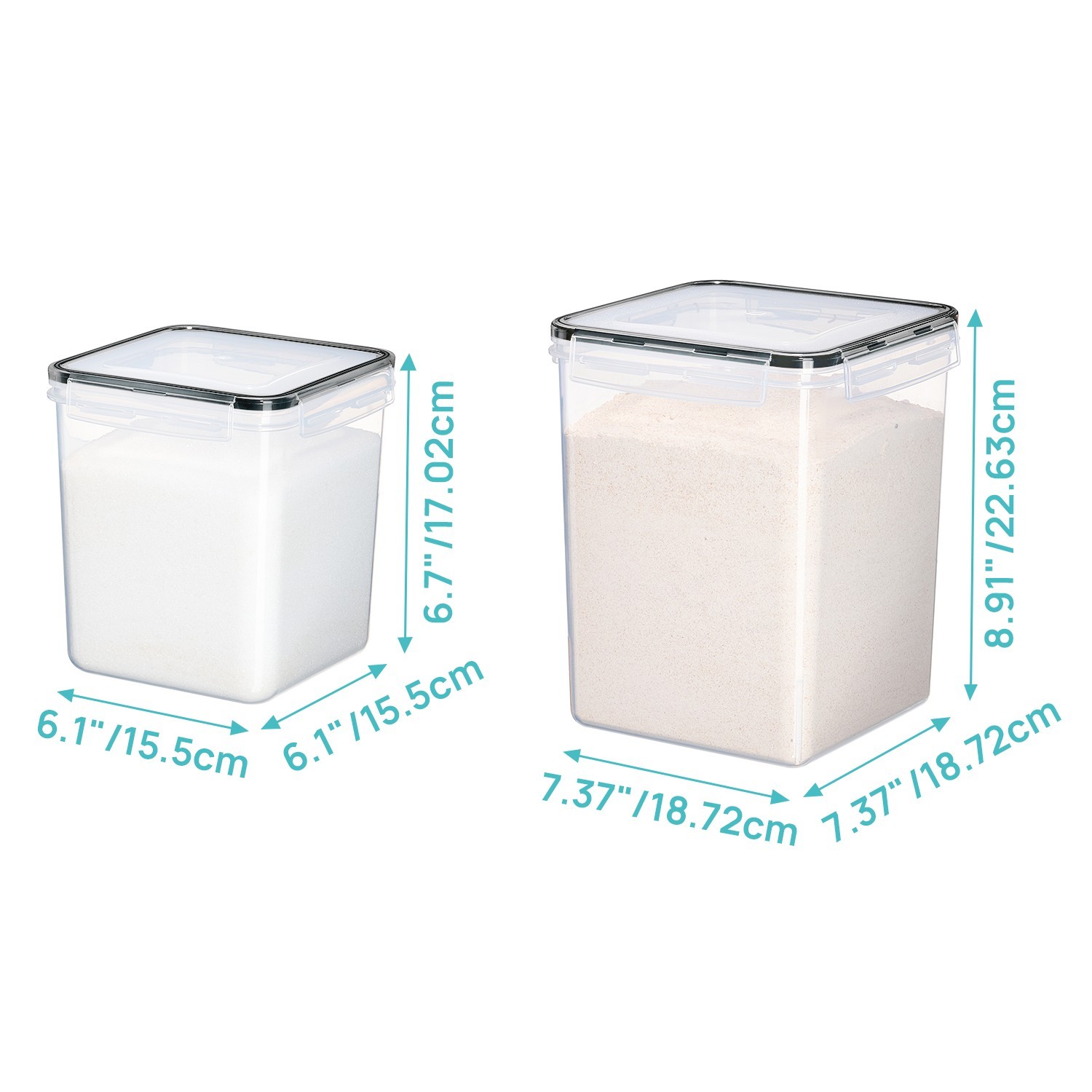 4 Pcs Food Storage Container for Flour 5.2L*2+2.5L*2，Airtight Storage Canisters