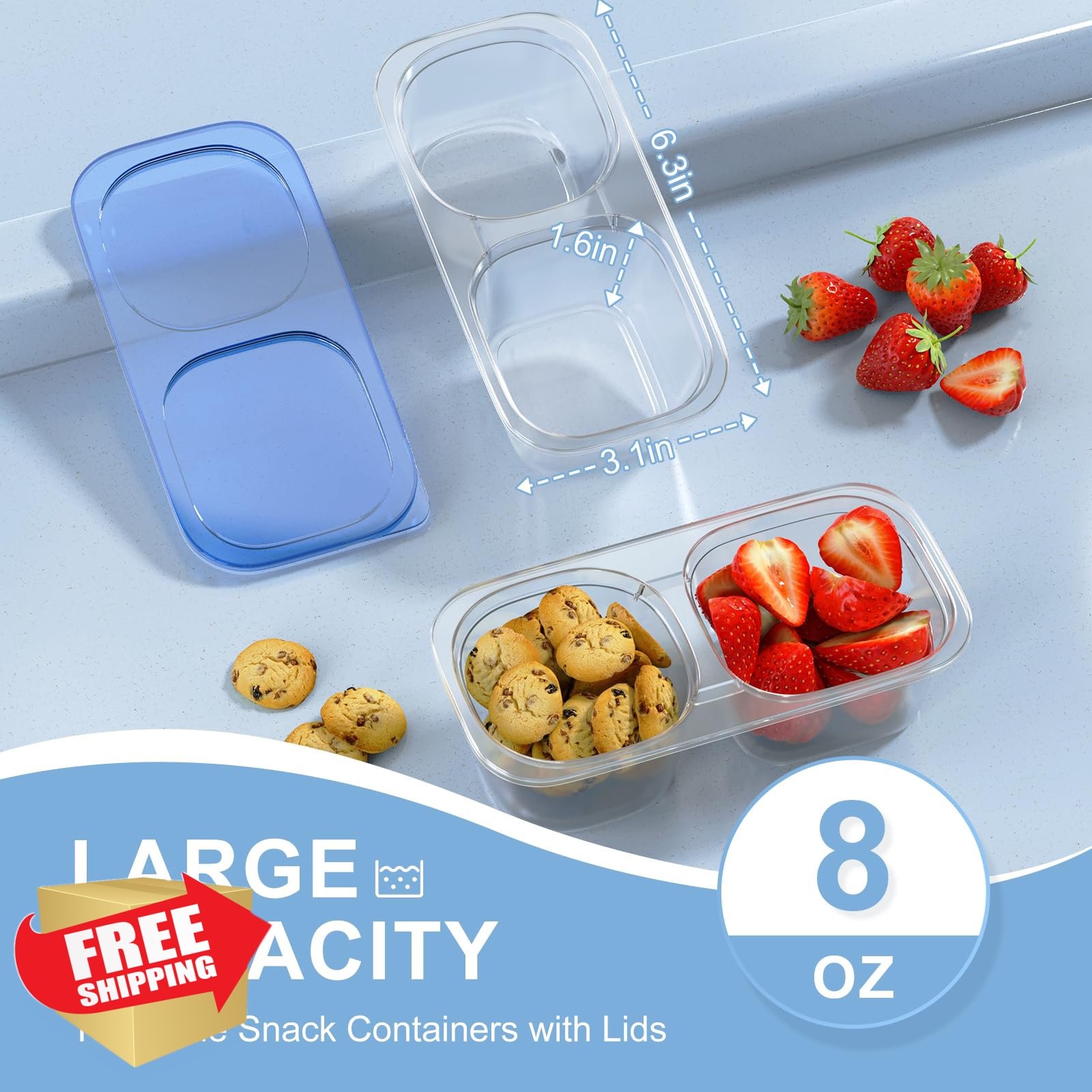 LUOFNI 10pk Navy Blue 2-Compartment Snack Containers