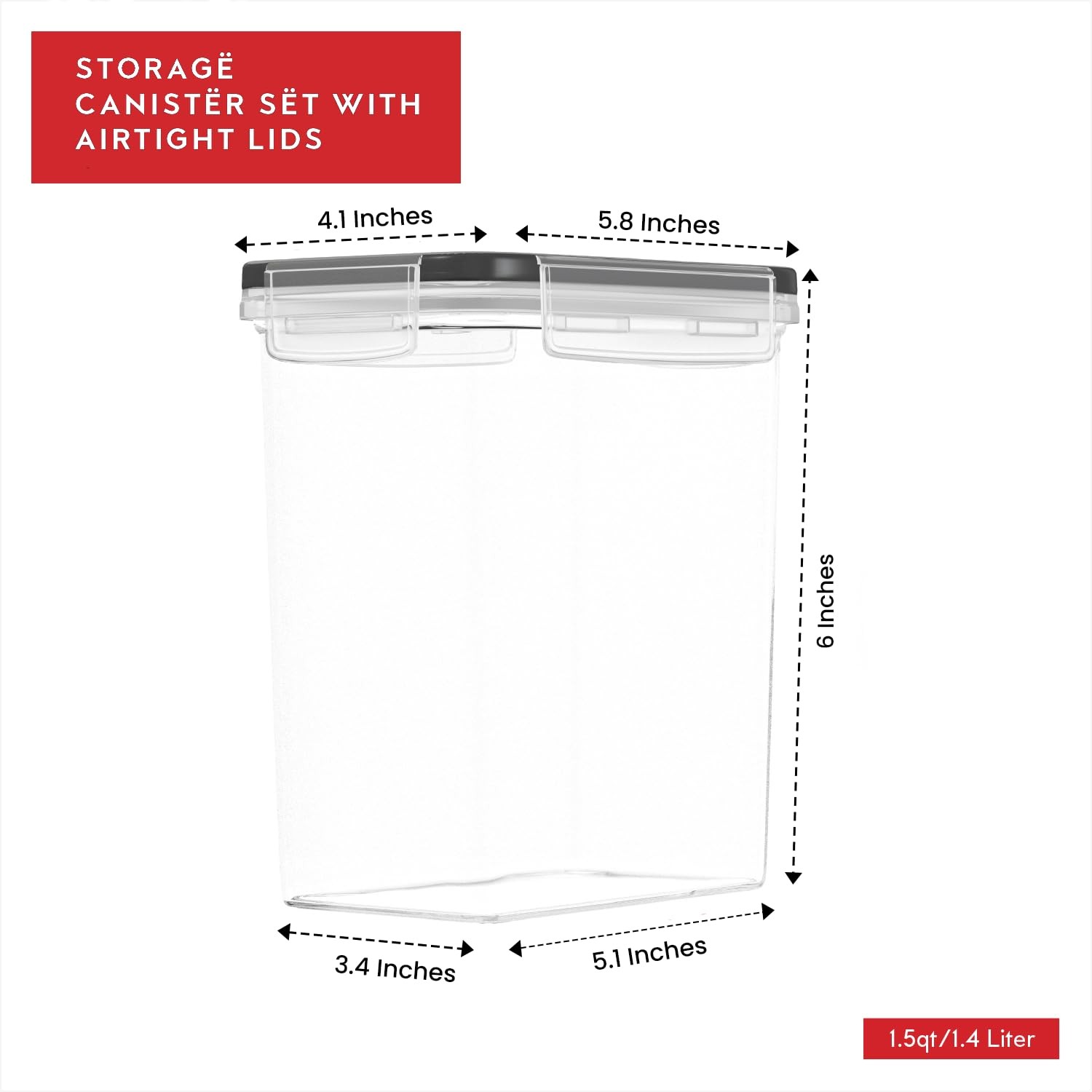 Airtight Food Storage Container Set – 8 Pieces 1.4L – Plastic BPA Free Kitche…
