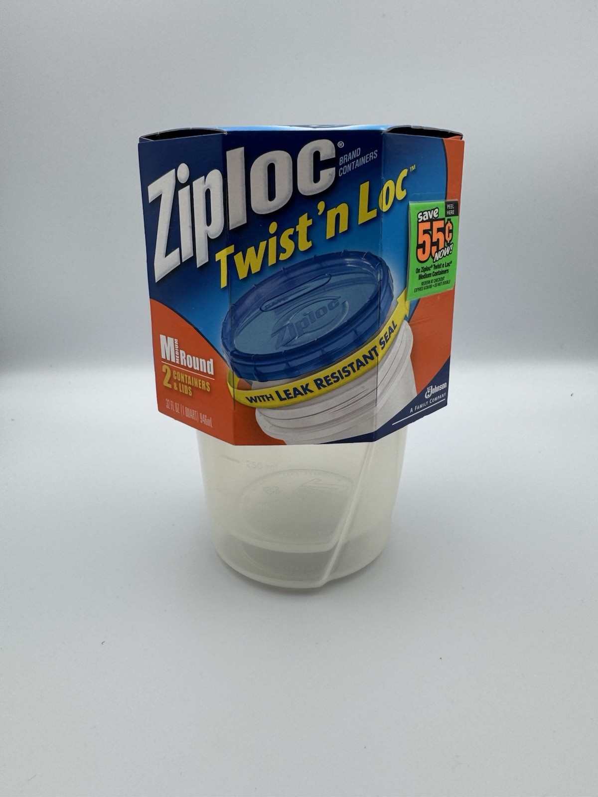 Ziploc Twist ‘n Loc Medium Round 1 Qt/32 Oz Containers & Lids 2-Count NEW