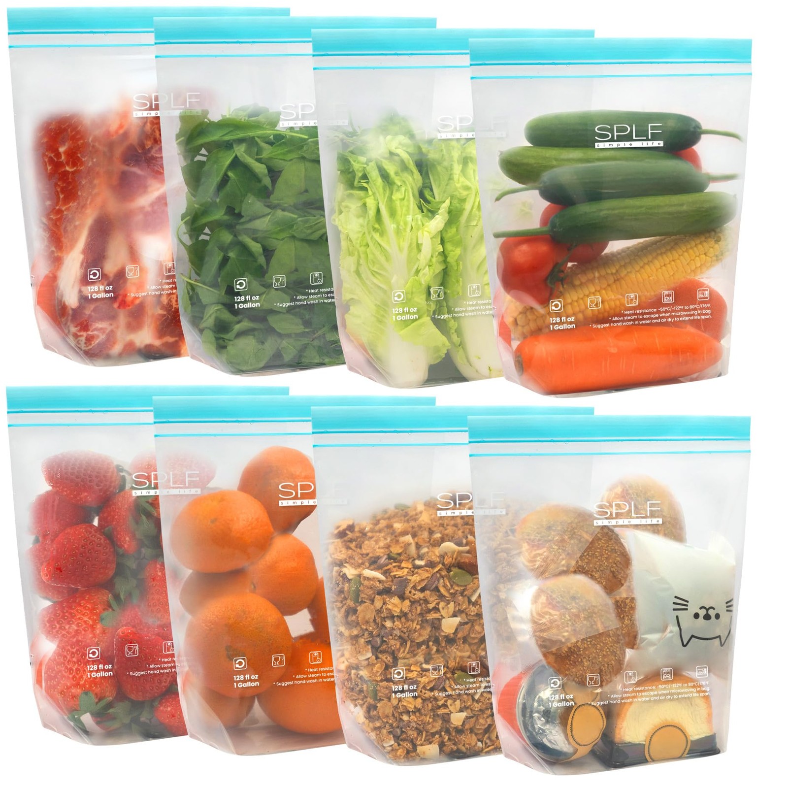 8 Pack Reusable Gallon Freezer Bags Dishwasher Microwave Safe, 1 Gallon BPA Free