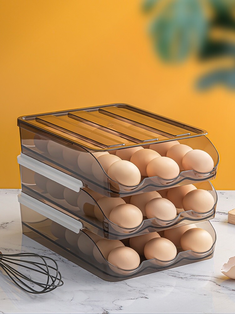 Auto Rolling Egg Holder Storage Box for Refrigerator Egg Tray Fridge Organizer