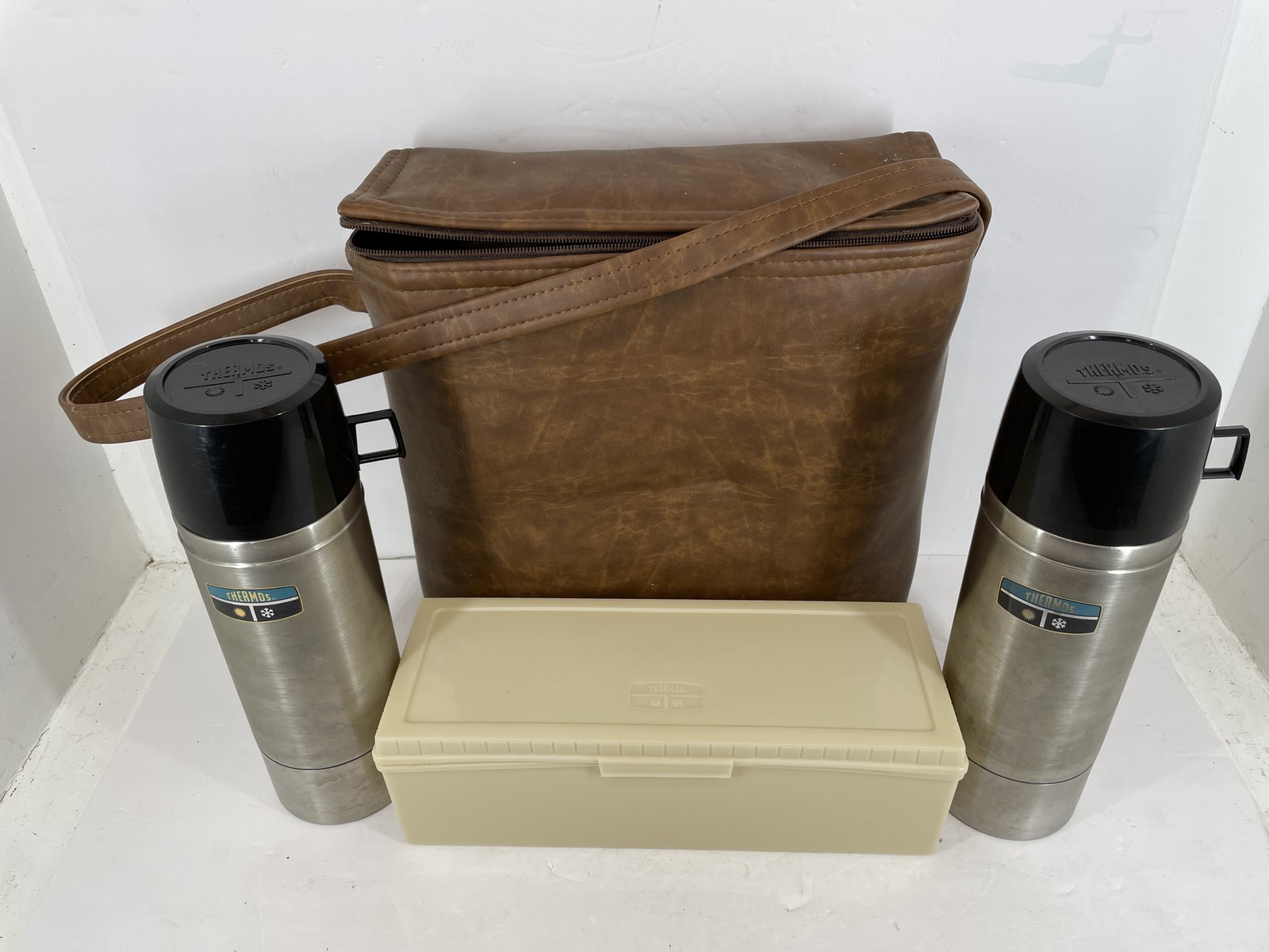 Vintage Thermos Insulated Lunch Bag Set with 2 Bottles & Food Container Picnic