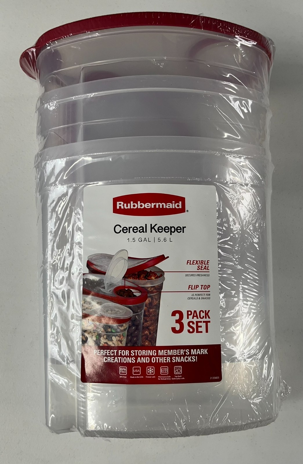 Rubbermaid Cereal Keeper Storage Containers 1.5 Gal Red Lids Set of 3 NEW SEALED