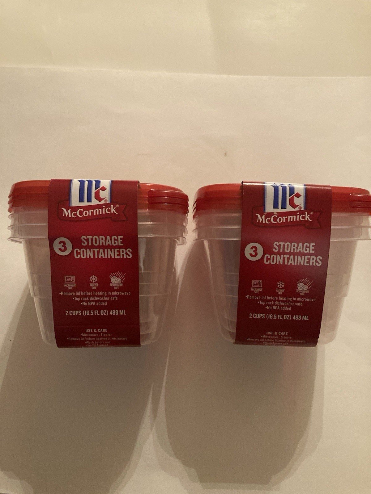 2 sets of 3 McCormick storage containers 2 cups each 16.5 fl oz total 6