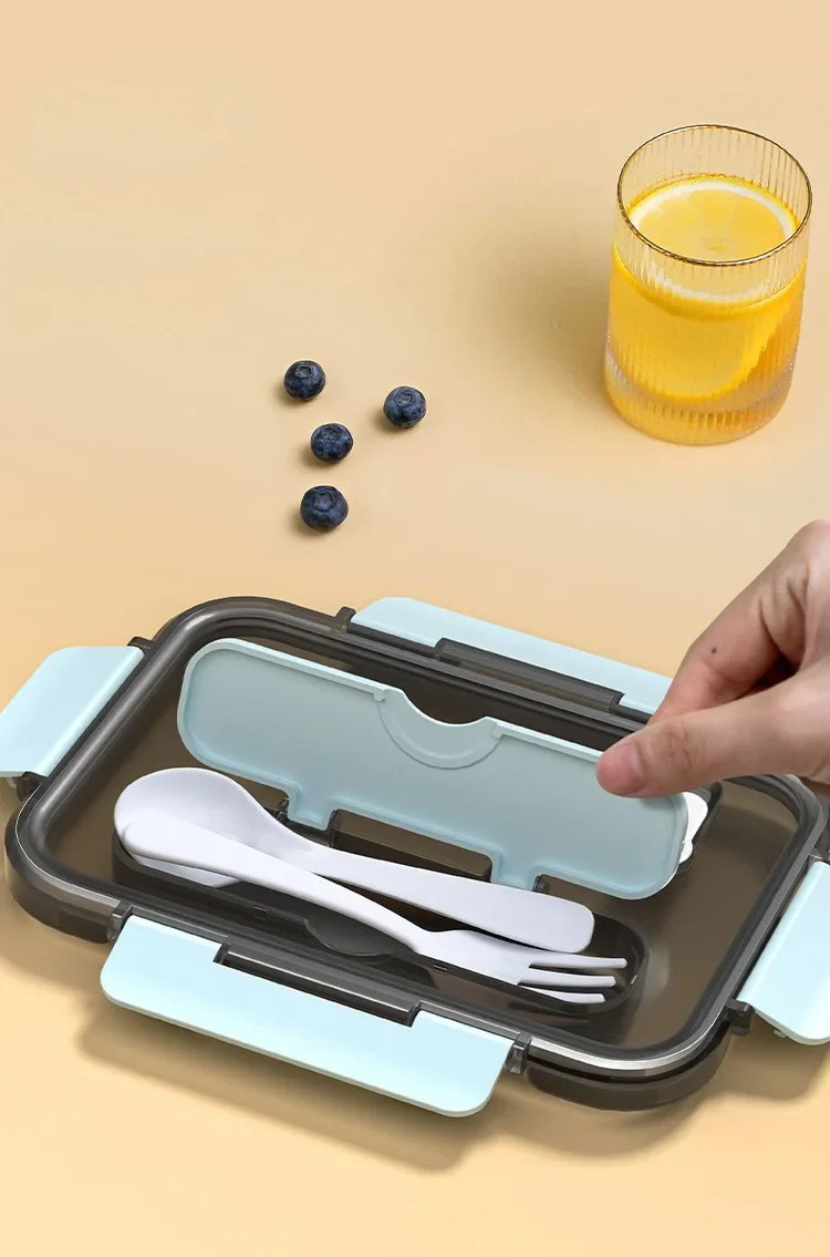 1 Pc 1500ml Compartment Bento Lunch Box with Fork Spoon Kids Office Microwave