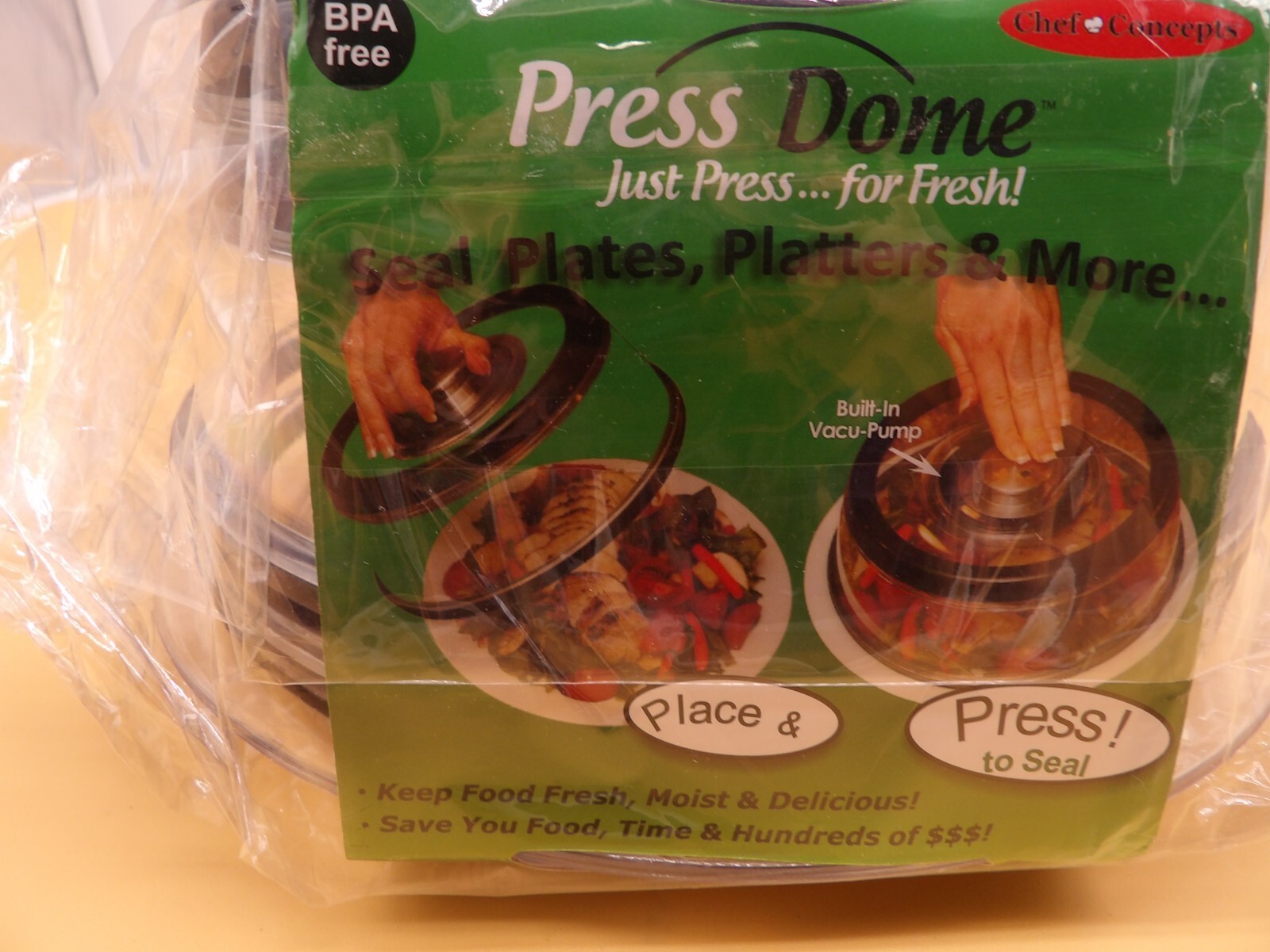 Chef Concepts Air-Tight Press Dome Food Storage 4 Pack- Vacuum Seal-Built In Vac