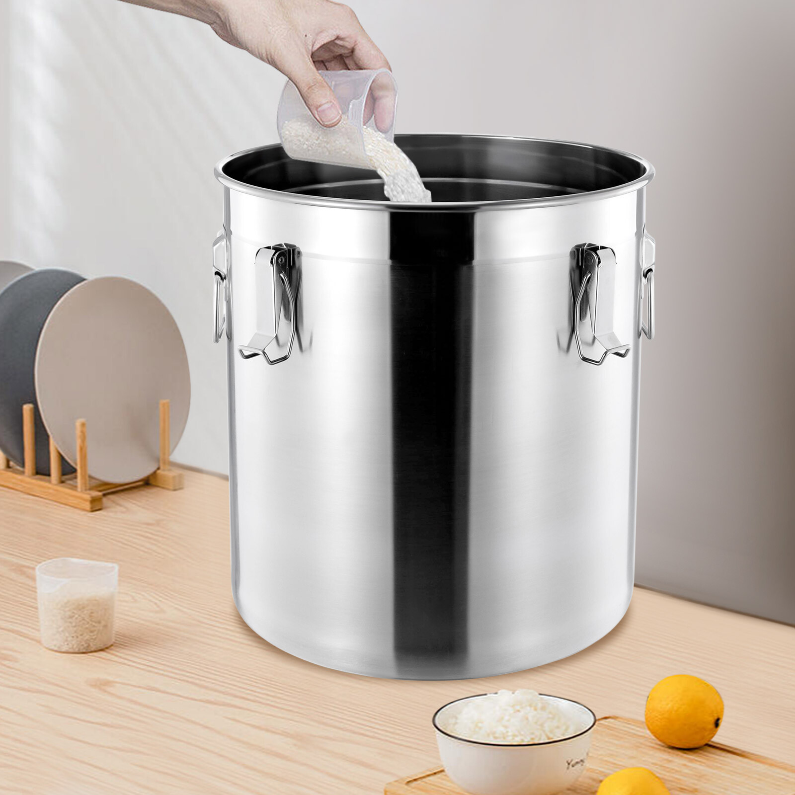 48 L Airtight Canister Stainless Steel Food Container Storage Bucket with Lid