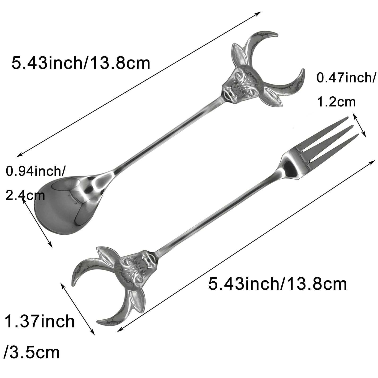 Pinenjoy 6Pcs Cow Spoon Fork 5.43inch 18/10(304) Stainless Steel 5.43, Silver