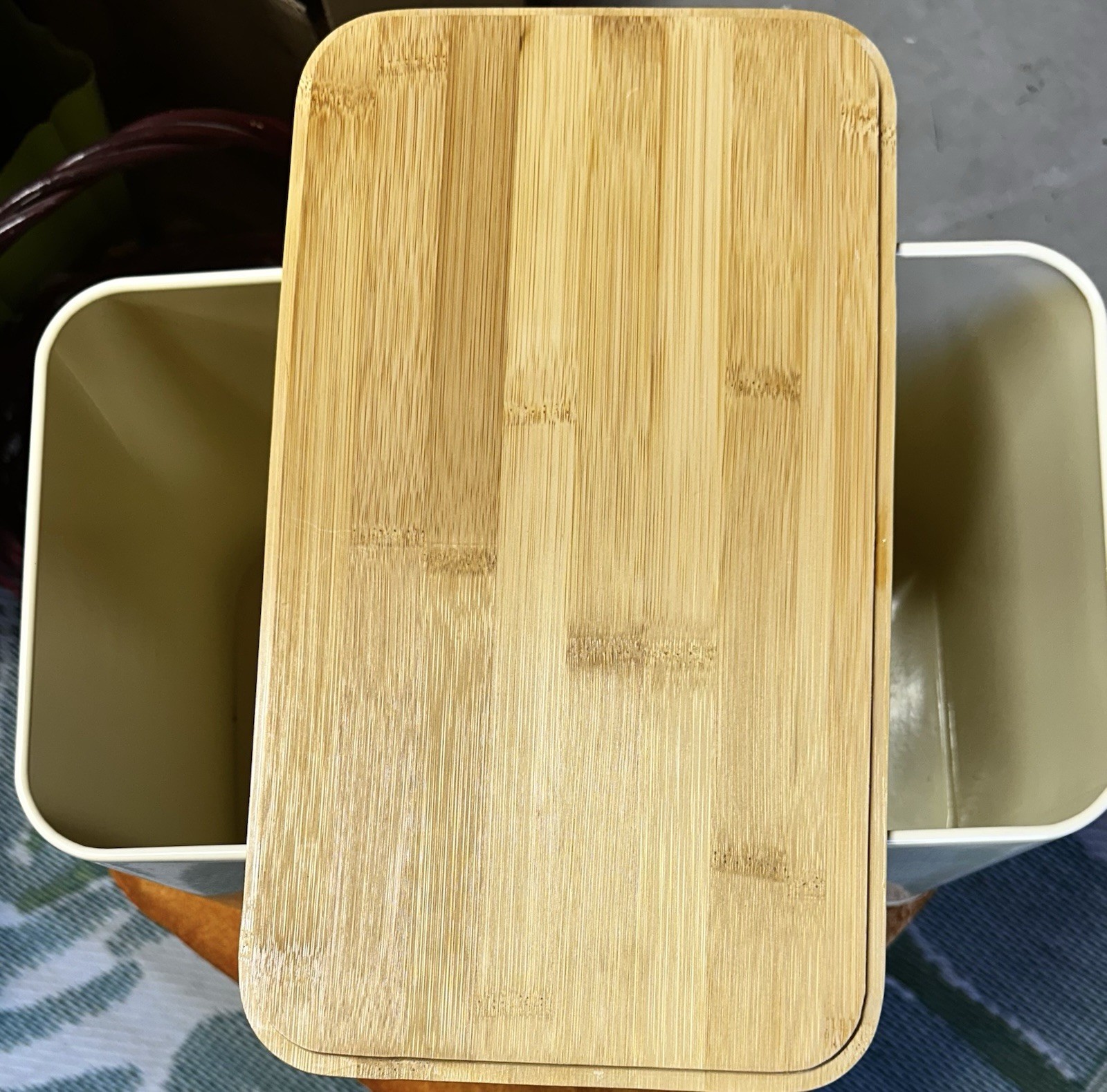 Cooler Kitchen Vertical Bread Box Bamboo Cutting Board Lid Cream Metal