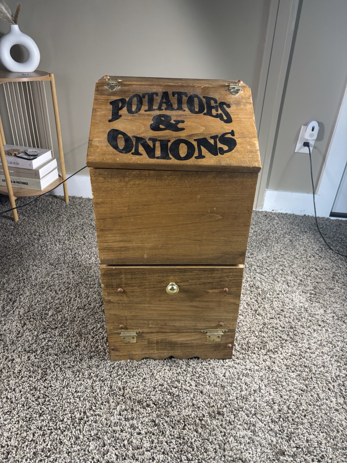 Vintage Rustic Wooden Potatoes & Onions Storage Bin Cabinet Kitchen Vegetable