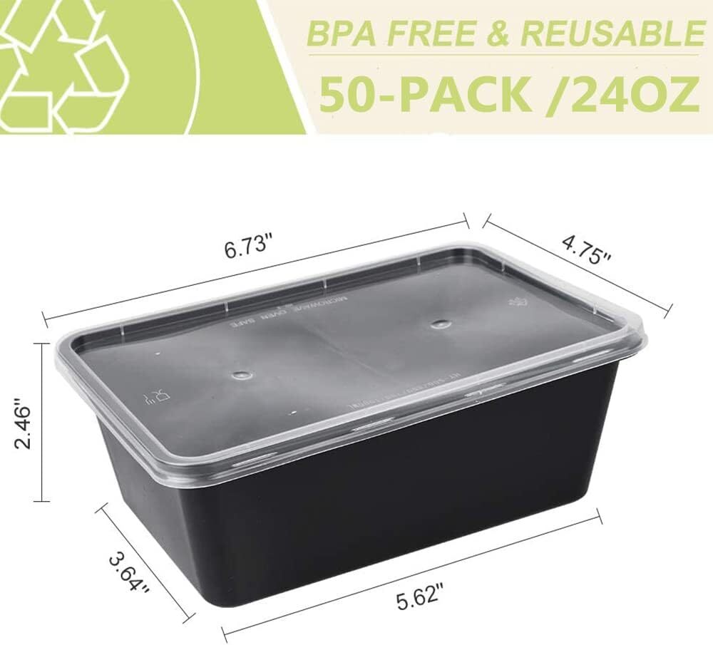 50 Pack Meal Prep Containers, 26 oz Microwave Reusable Food Containers with Lids