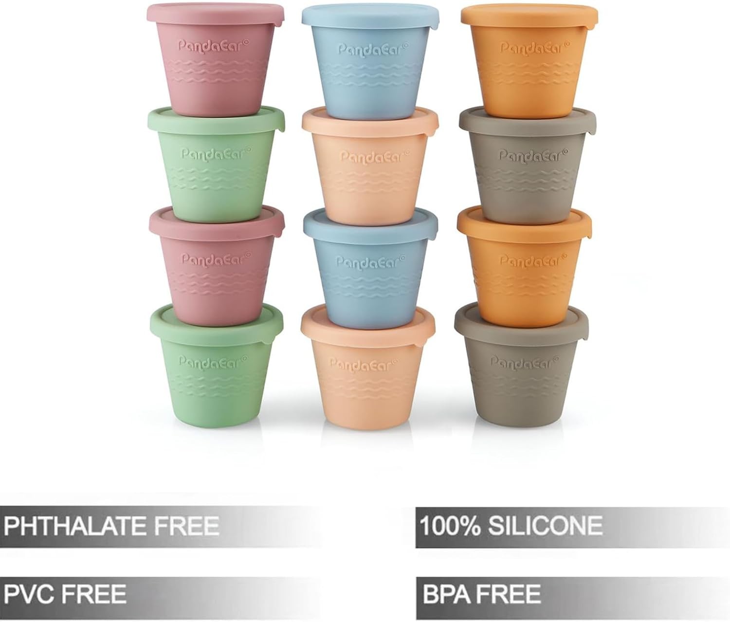 PandaEar 12 Pack Silicone Baby Food Storage Containers, 4 oz Reusable Small…