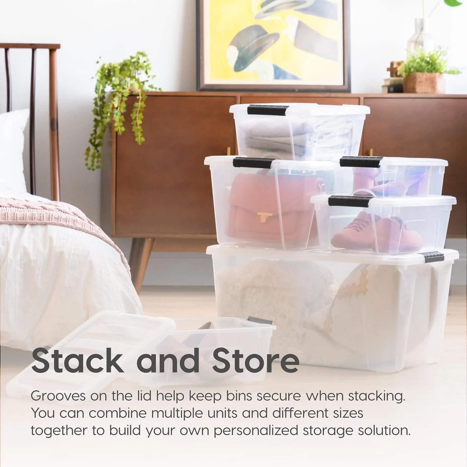 IRIS USA 32 Qt Stackable Plastic Storage Bins with Lids, 4 Pack – BPA-Free, Made