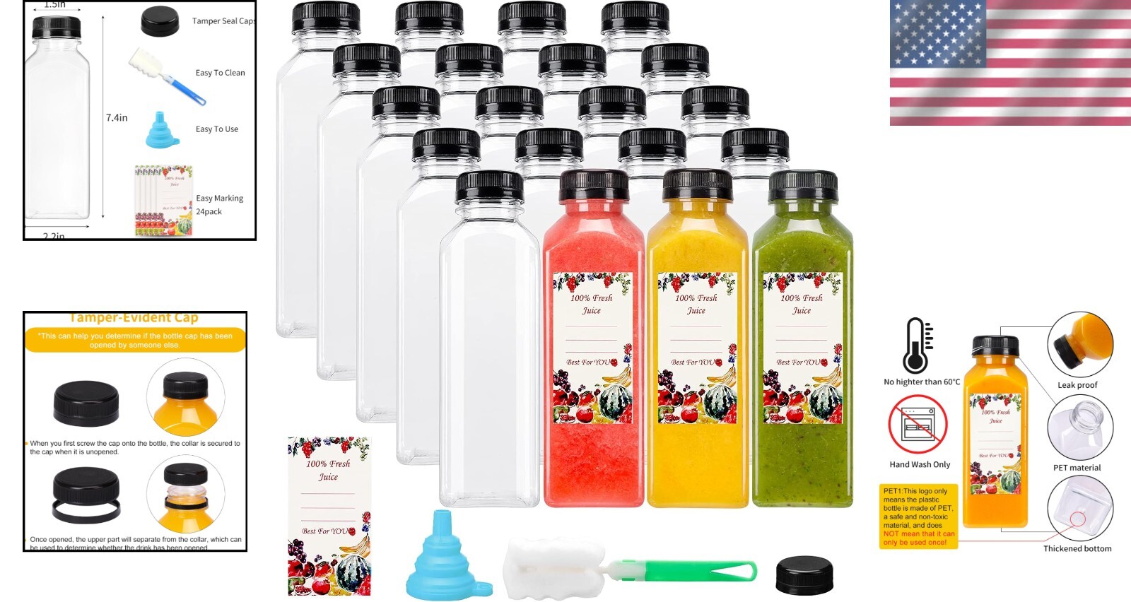 Functional 20-Pack of 16oz Plastic Bottles with Leak-Proof Caps & Accessories