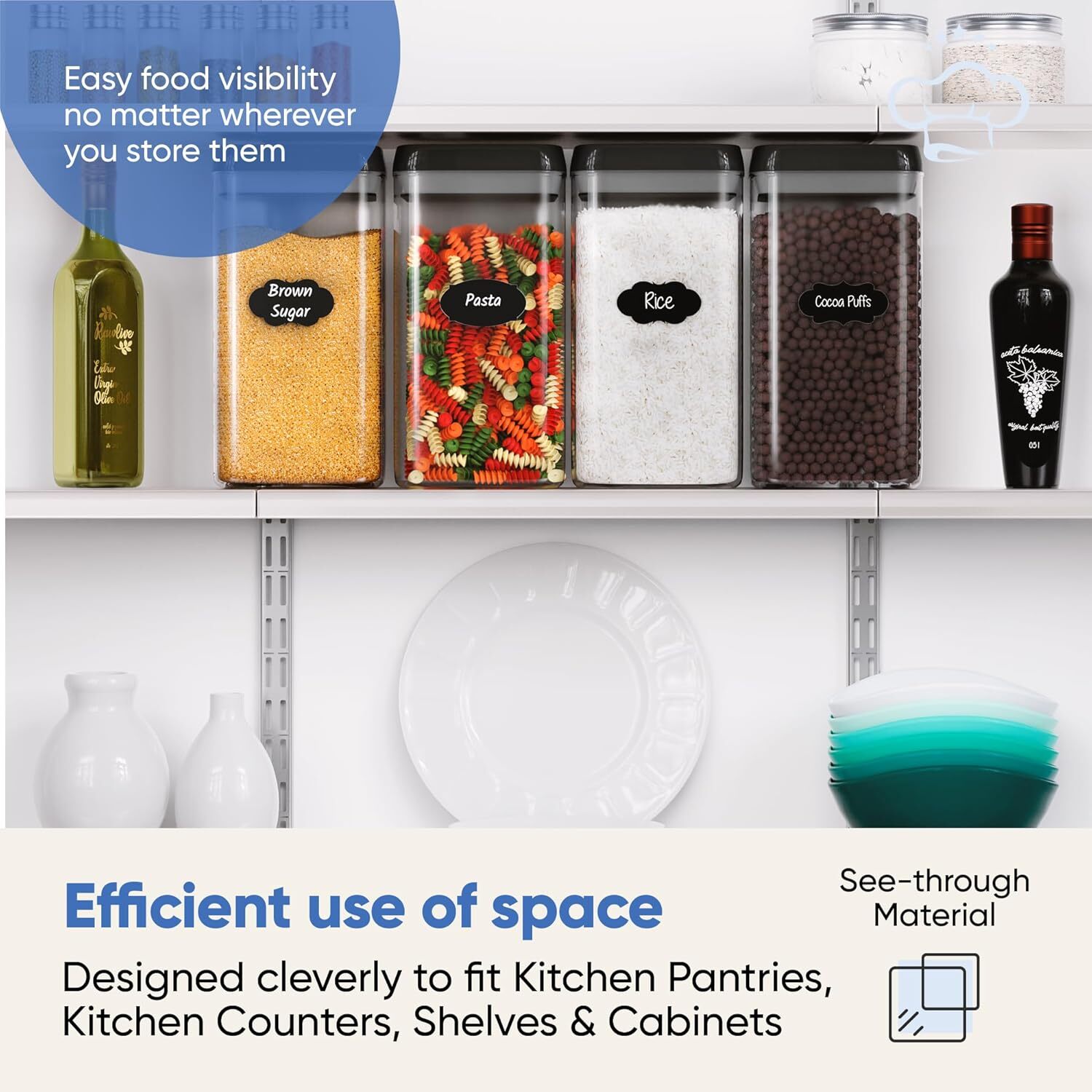 Airtight Food Storage Boxes with Labels – Kitchen Storage – Flour, Cereal