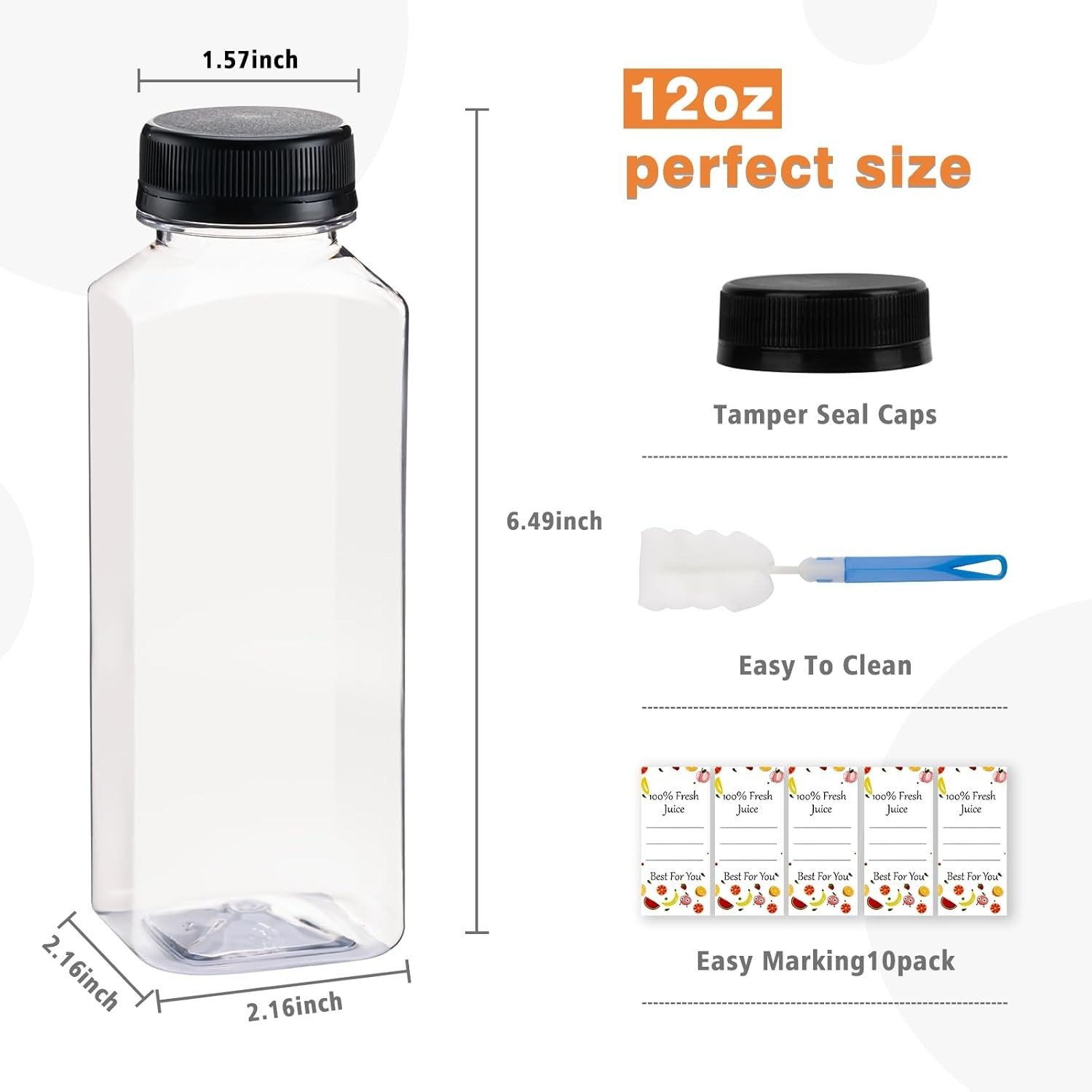 10 Pcs 12oz Plastic Juice Bottles With Caps, Reusable Food Grade Chear Juice …
