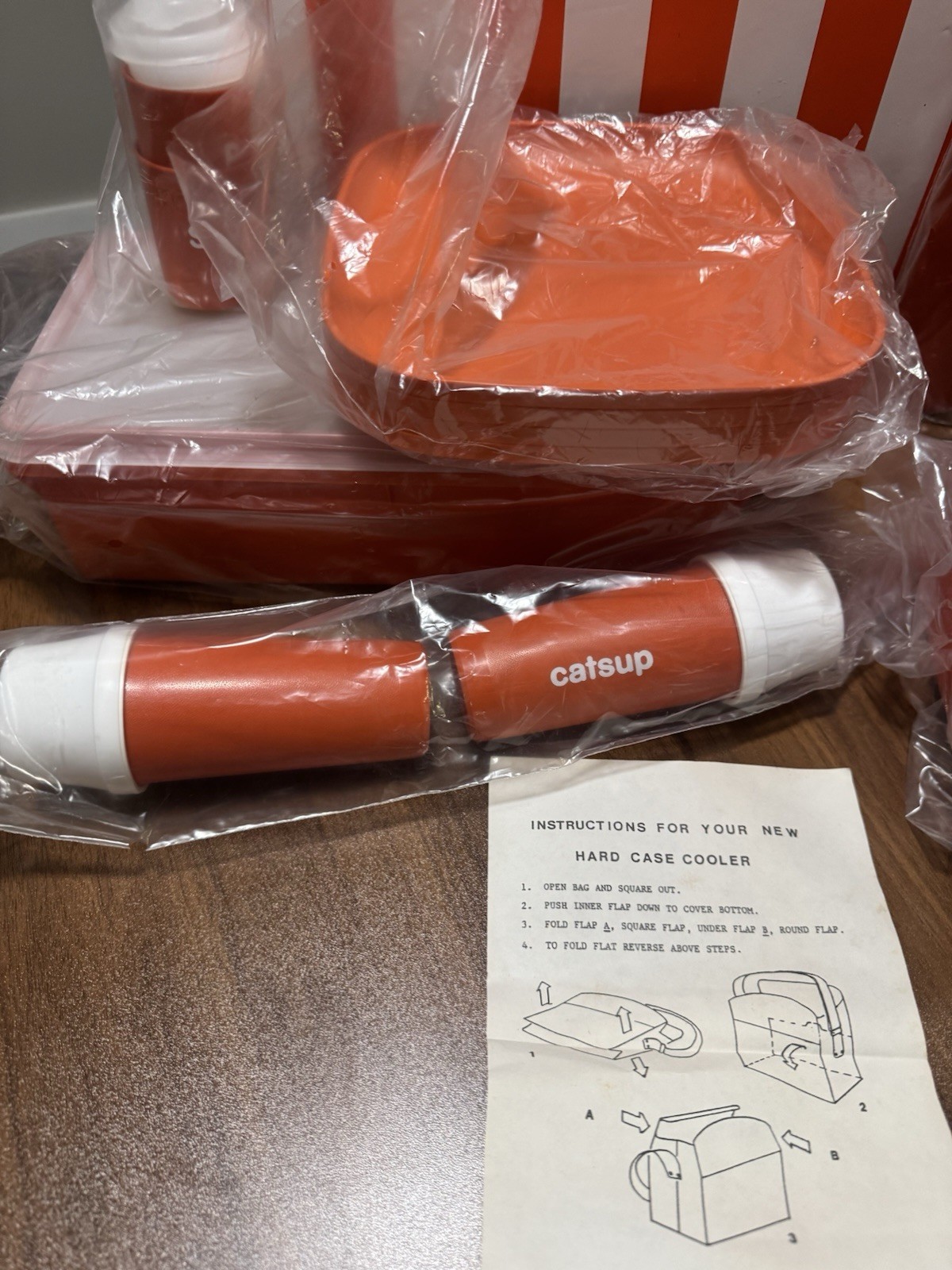 Vintage Tupperware Orange Stripe Picnic Cooler Set New Open Box