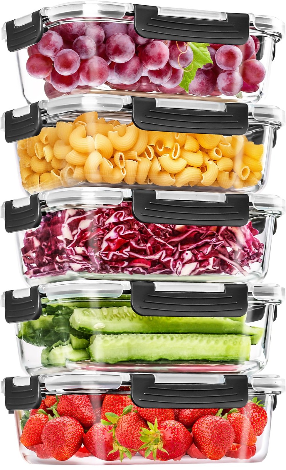 5 Recipientes De Vidrio Para Almacenamiento De Alimentos De 36 onzas Con Tapas
