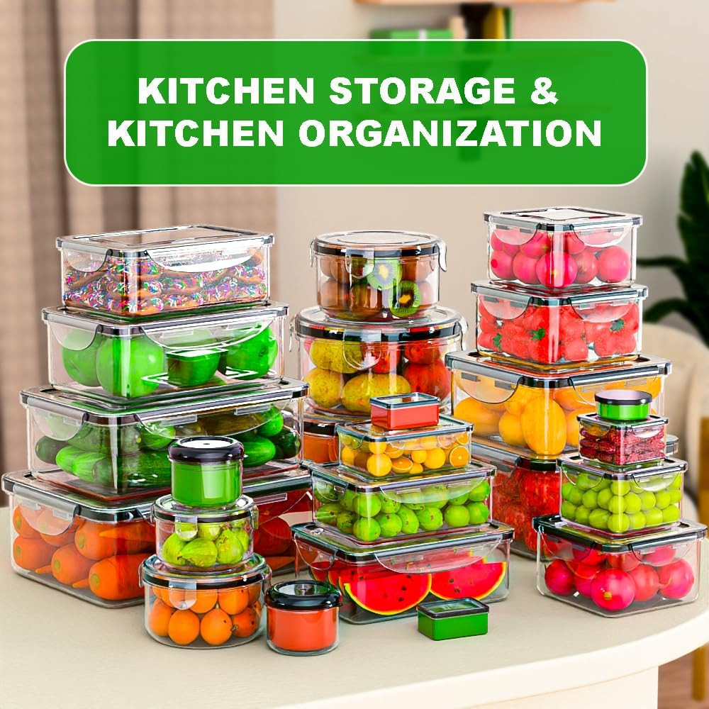 62 Pcs Airtight Food Storage Containers Set – BPA-Free, Leakproof & Reusable