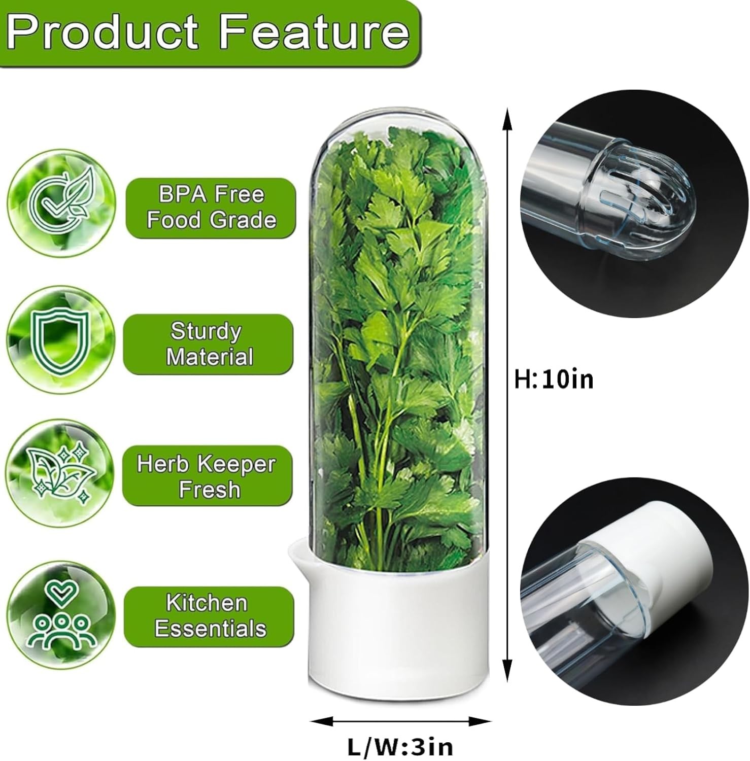 Cilantro Container for Fridge, Fresh Herb Keeper for Cilantro 2-3 Weeks (2PCS)