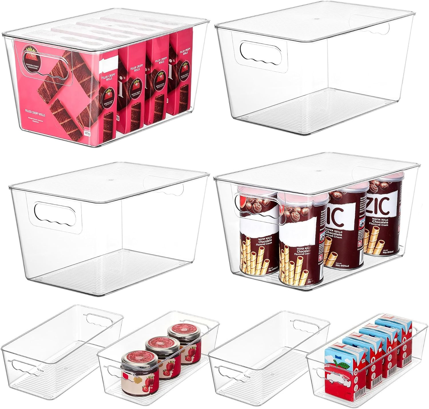 8 Pack Clear Plastic Storage Bins W/ Lid Set 4 Large & 4 Small Pantry Organizers