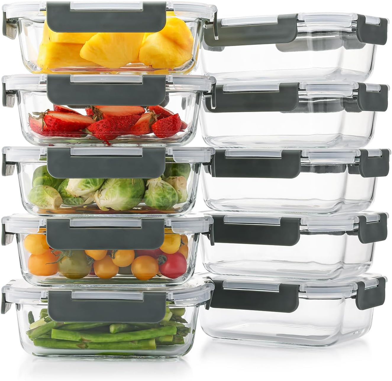 Cuiselect 10 Pack 22 Oz Glass Meal Prep Containers with Lids, Reusable Glass Foo