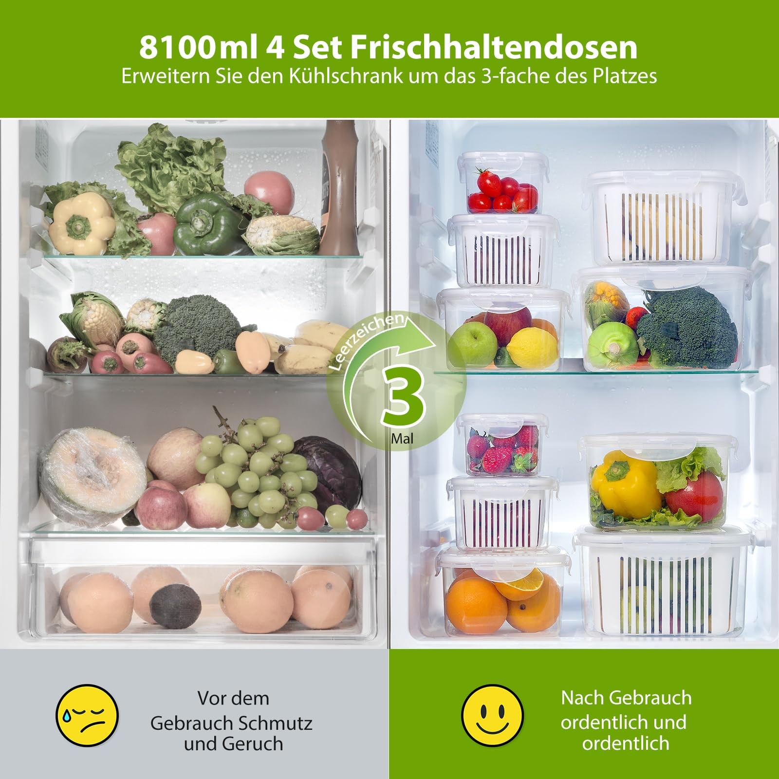 Fruit Vegetable Produce Storage Saver Containers with Lid & Colander 4 Packs …