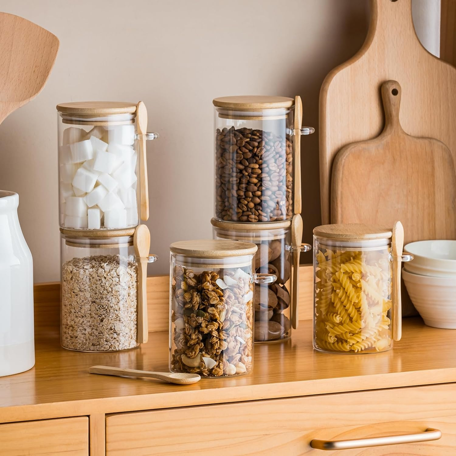 6 Pack 16Oz Glass Jars with Bamboo Lids and Spoons,Overnight Oats Container