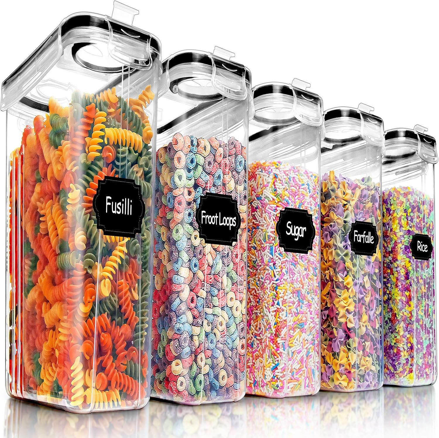 PRAKI 5PCS Cereal Containers Storage Set, BPA Free Airtight Food Storage Contain