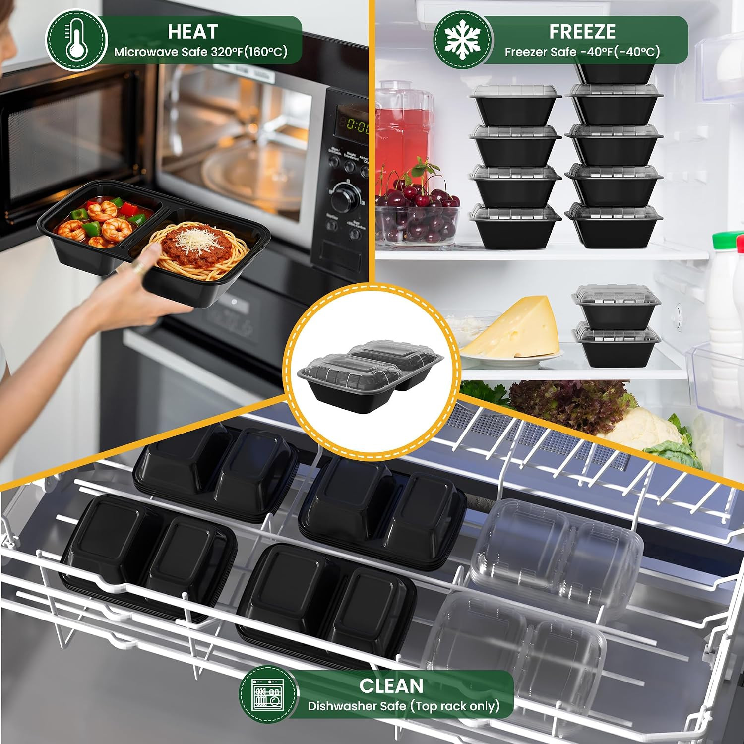 50 Pack 28oz Meal Prep Containers with Lids 2-Compartment, To Go Take Out Plasti
