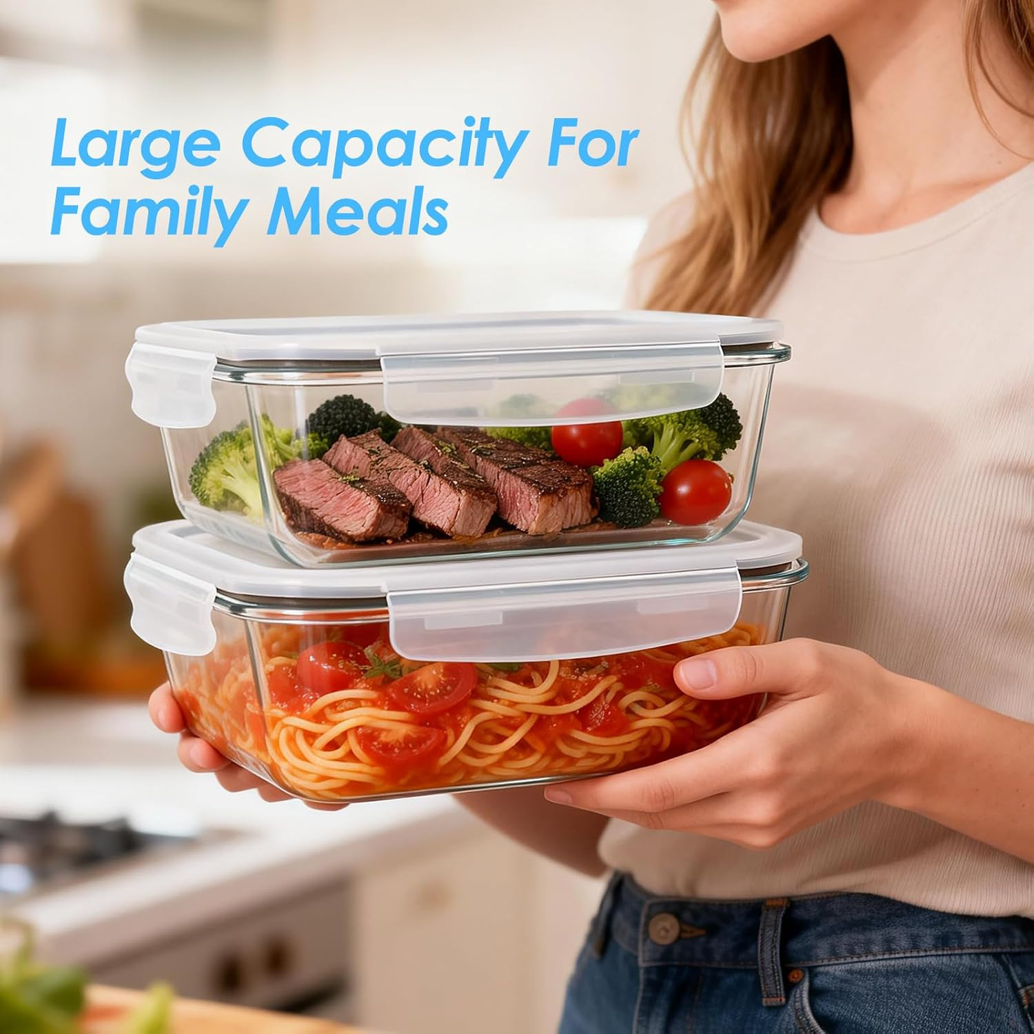2 Pack 78 Oz / 9.8 Cups Large Glass Food Storage Containers with Lids, Borosilic