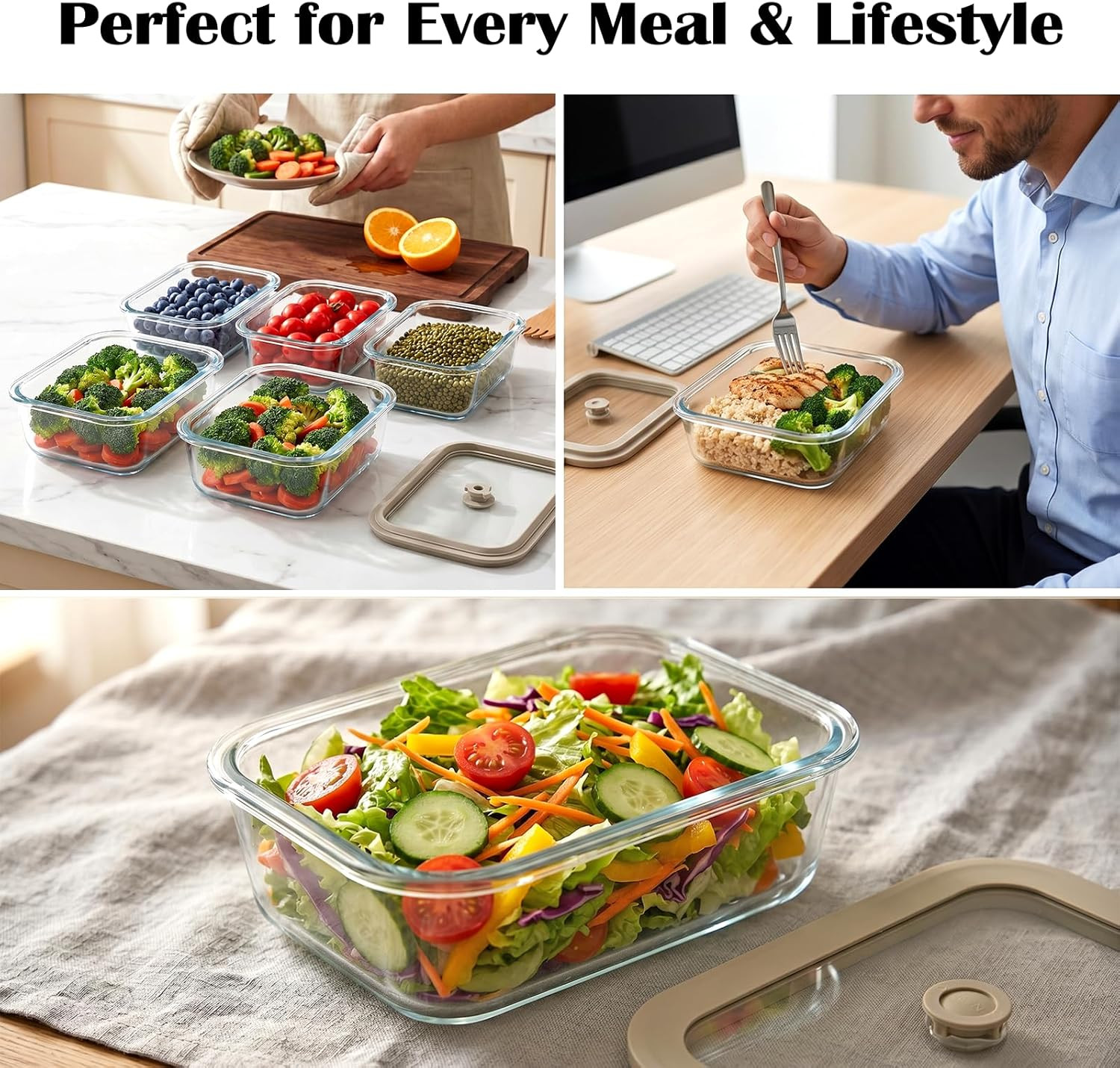 5 Pack 35 oz Glass Meal Prep Containers, Plastic-Free Glass Food Storage Contain