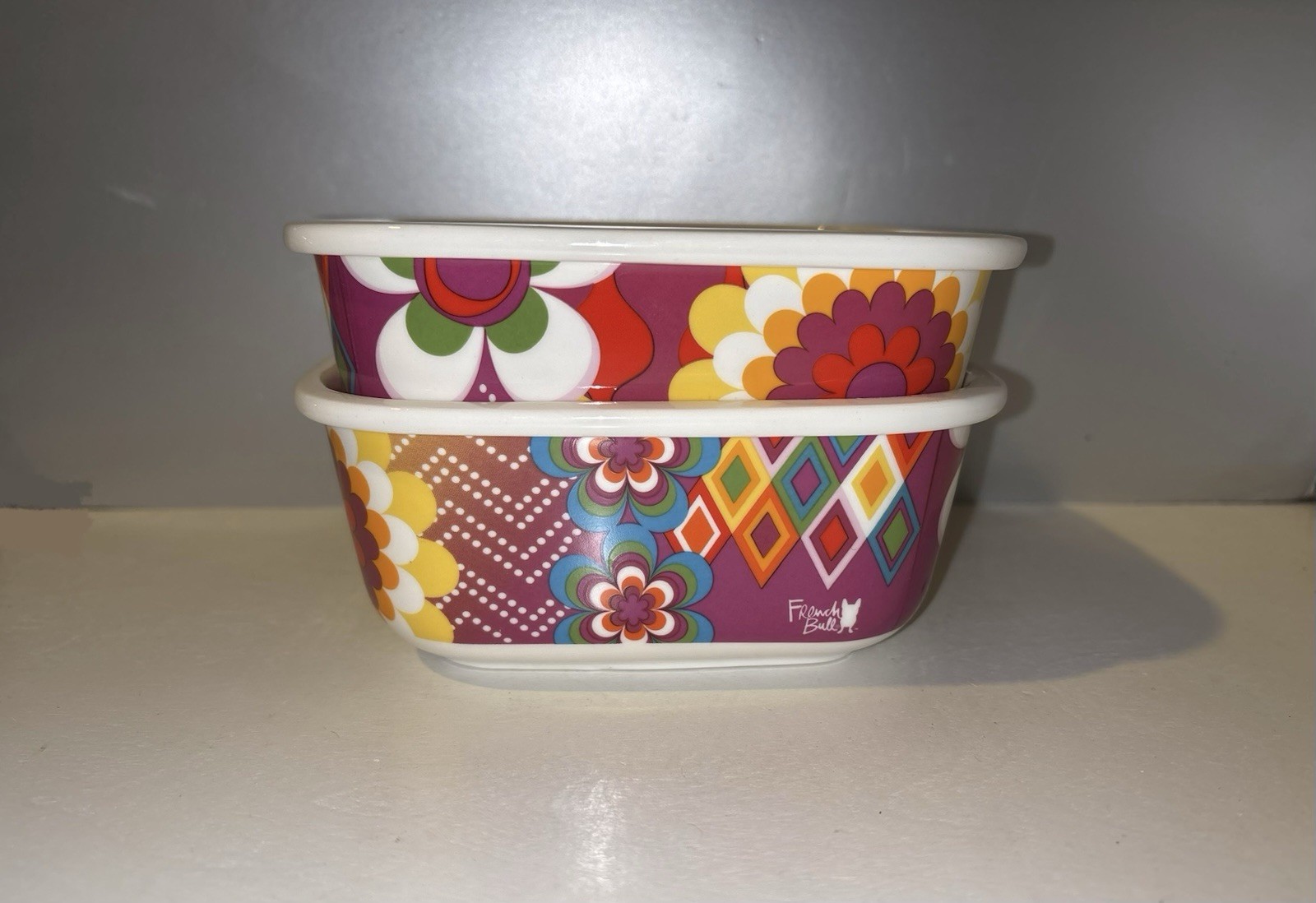 French Bull Mosaic 9.1oz Square Porcelain Food Storage Container Microwave Safe