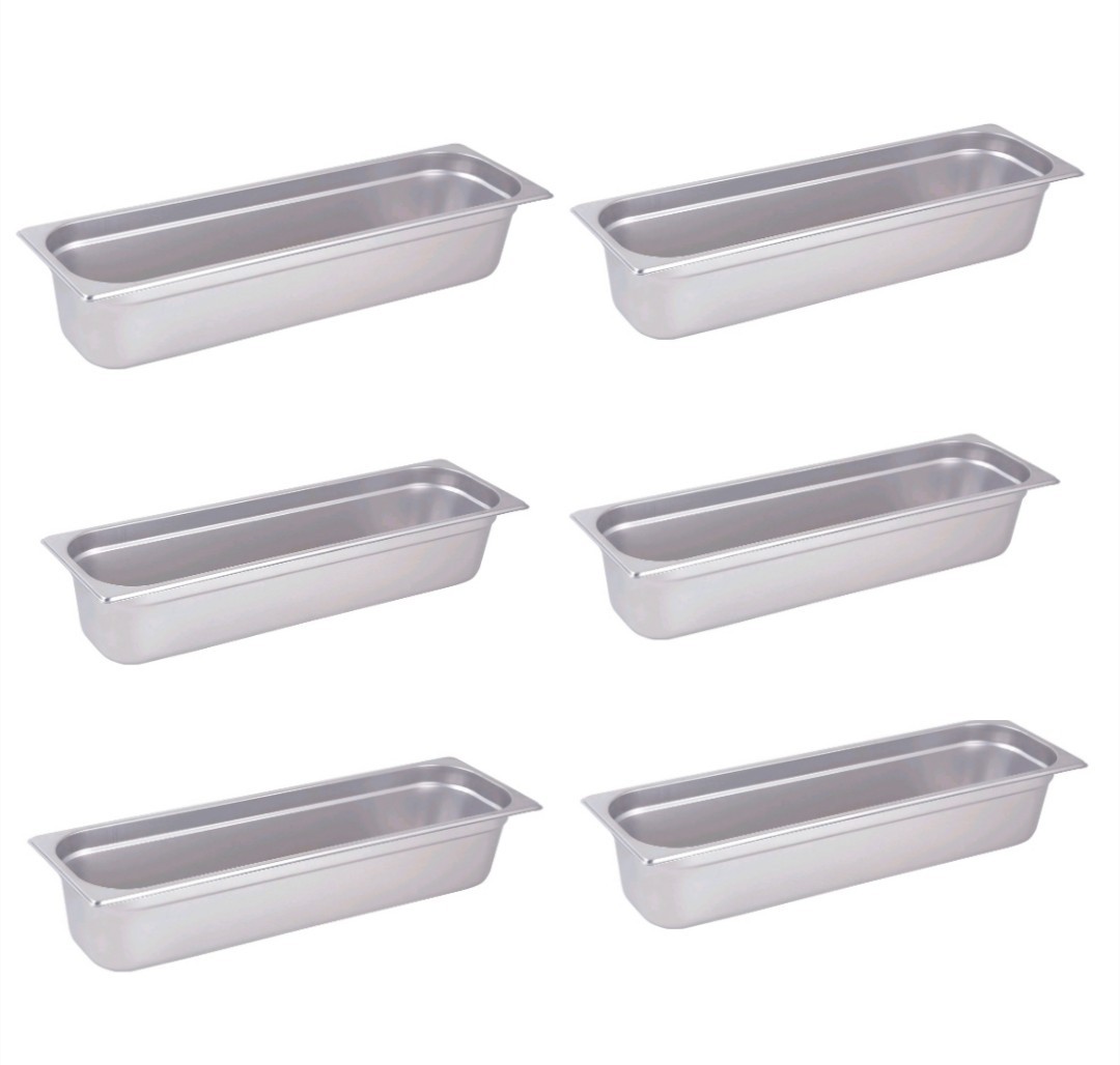 Lot Of 6 Winco Half Size Long 4 Deep Metal Food Pan/Steam Table Pan, Anti-Jam 22
