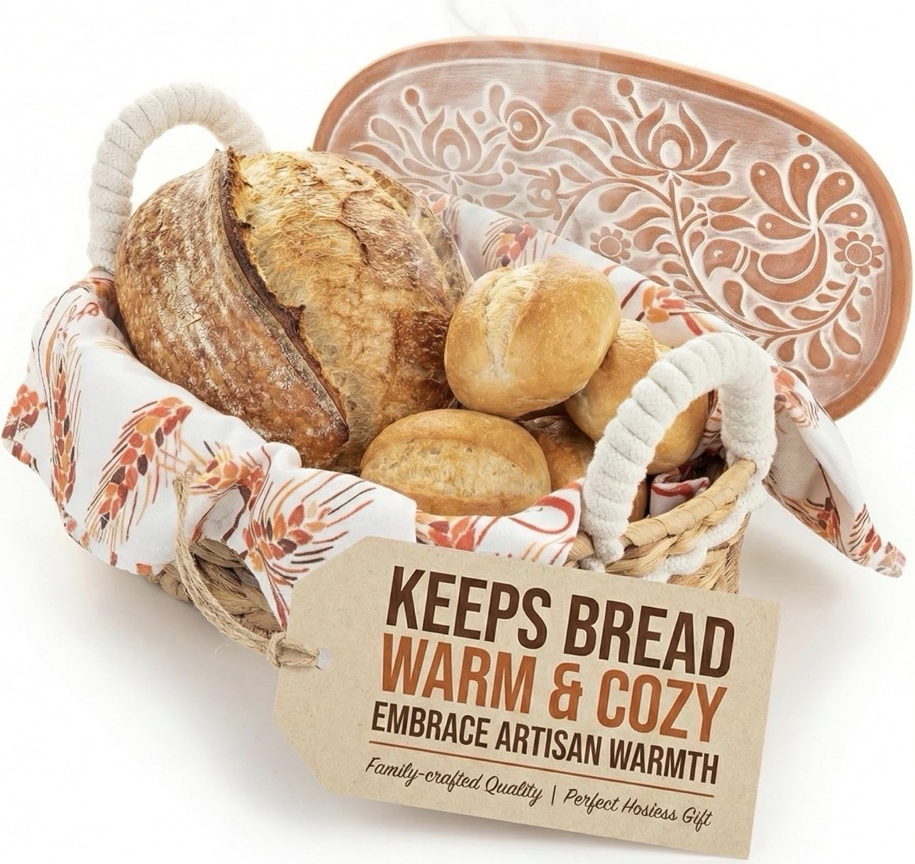 Vivi’s Bread Warmer Basket with Stone | and Cotton Towel | for Sourdough Bake…