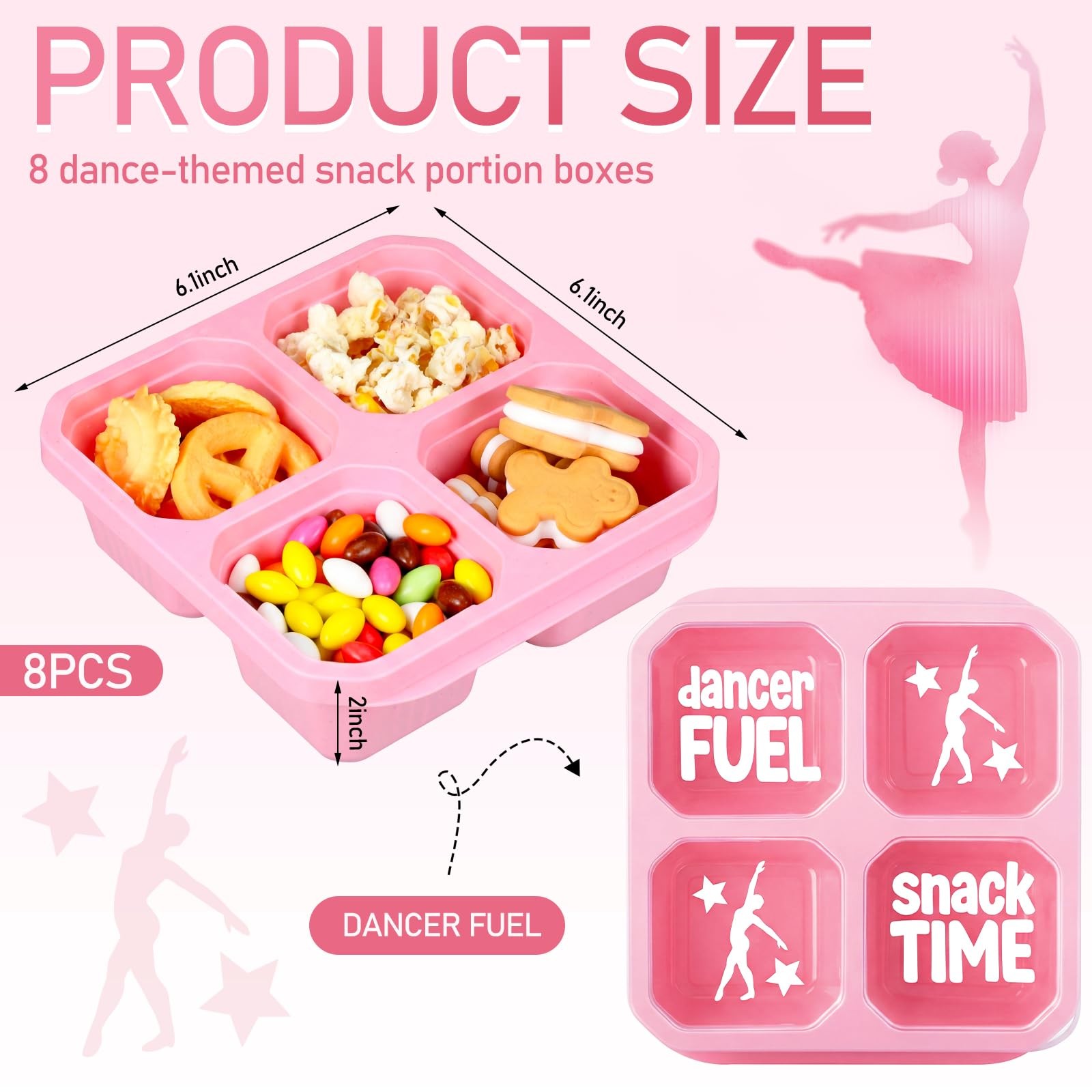 Ferrochef 8 Pcs Dance Team Gifts Snack Box, 4 Compartment pink, white