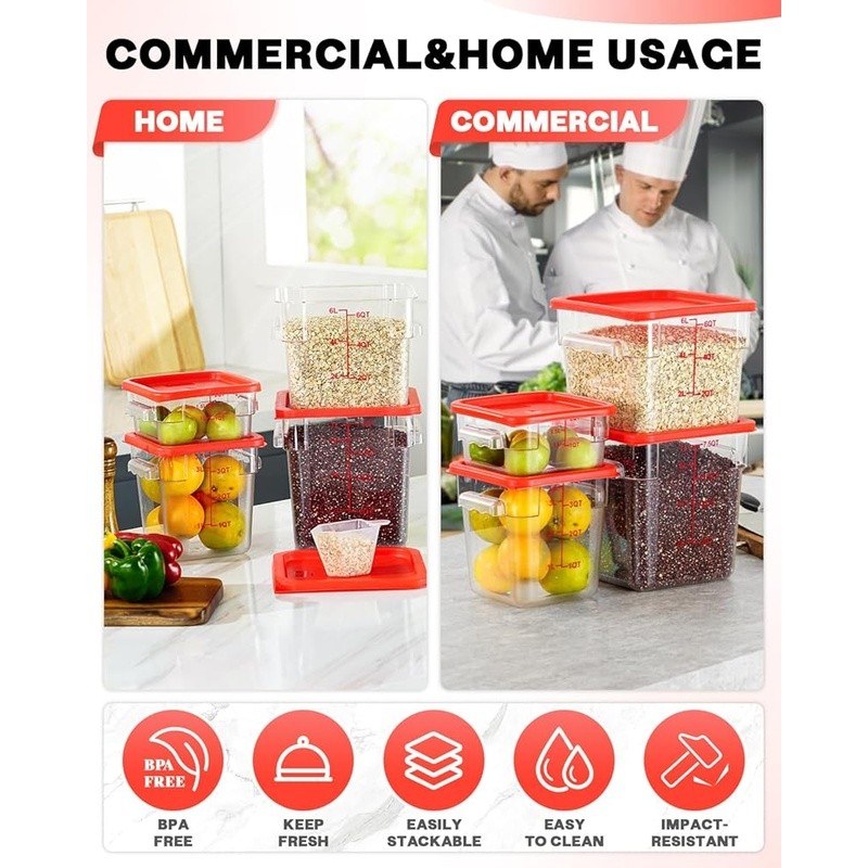 Food Storage Container Set 4PC 8QT Clear Durable Stackable BPA Free Lids Labels