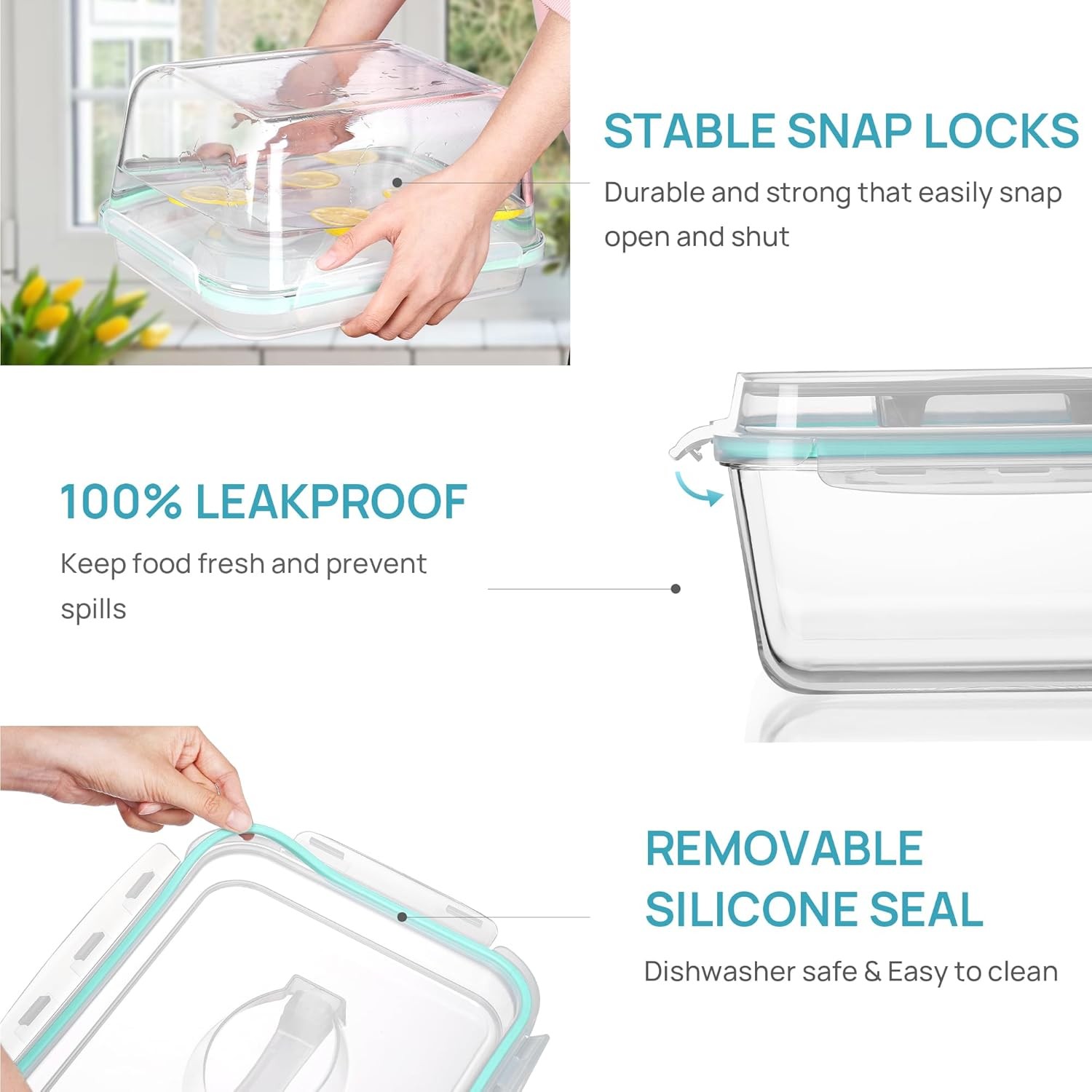 6.5L/ 220oz/ 27.5cup Extra Large Glass Food Storage Containers with Snap