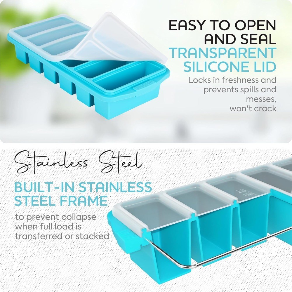 1/2 Cup Silicone Freezer Tray With Lid, 2-Pack Ice Cube Molds for Food, Meal