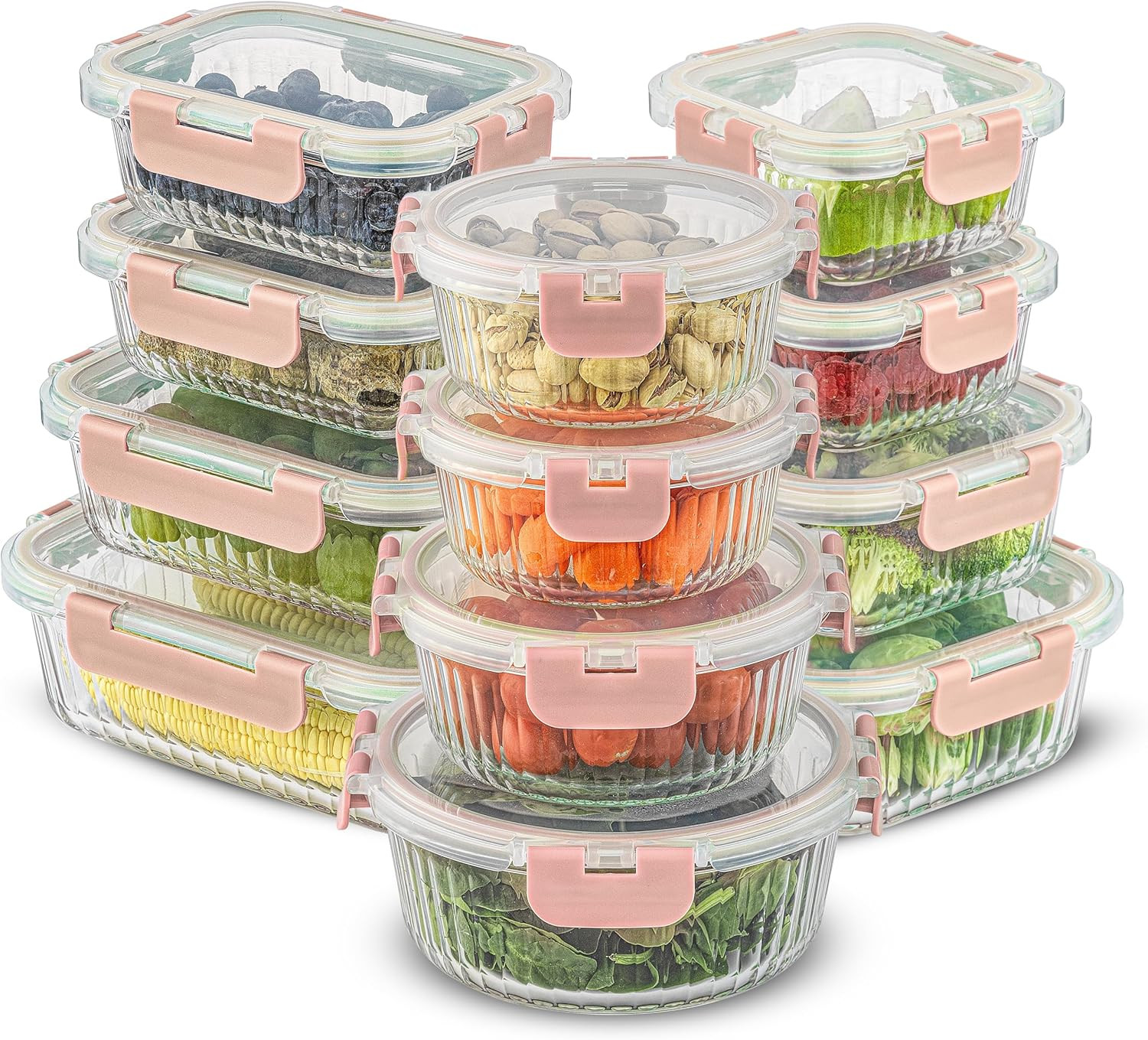 JoyJolt 24pc Borosilicate Glass Storage Containers with Lids | 12 Airtight/Freez