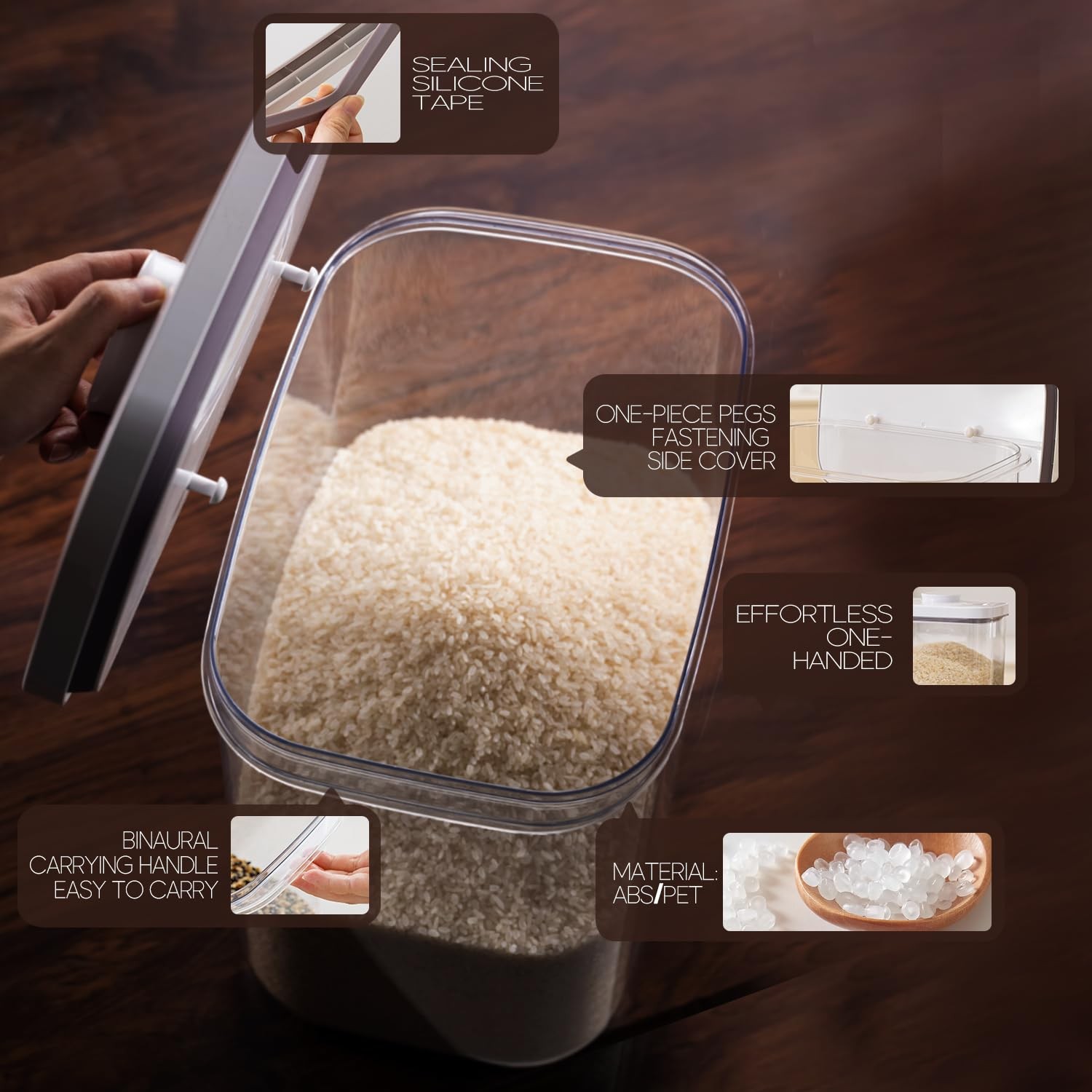 Rice Container – 25 Lbs/12KG/12L Rice Dispenser Storage with Measuring Cup Fo…