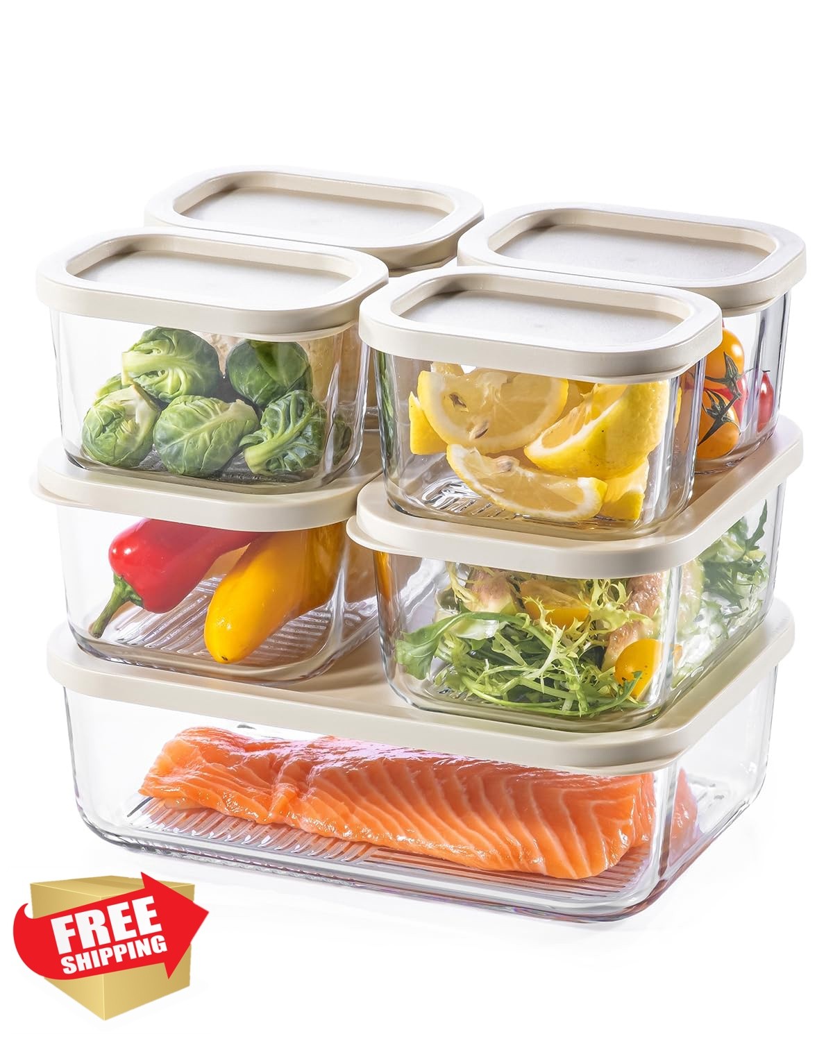 KEMETHY 7pk Glass Food Storage Containers Lids