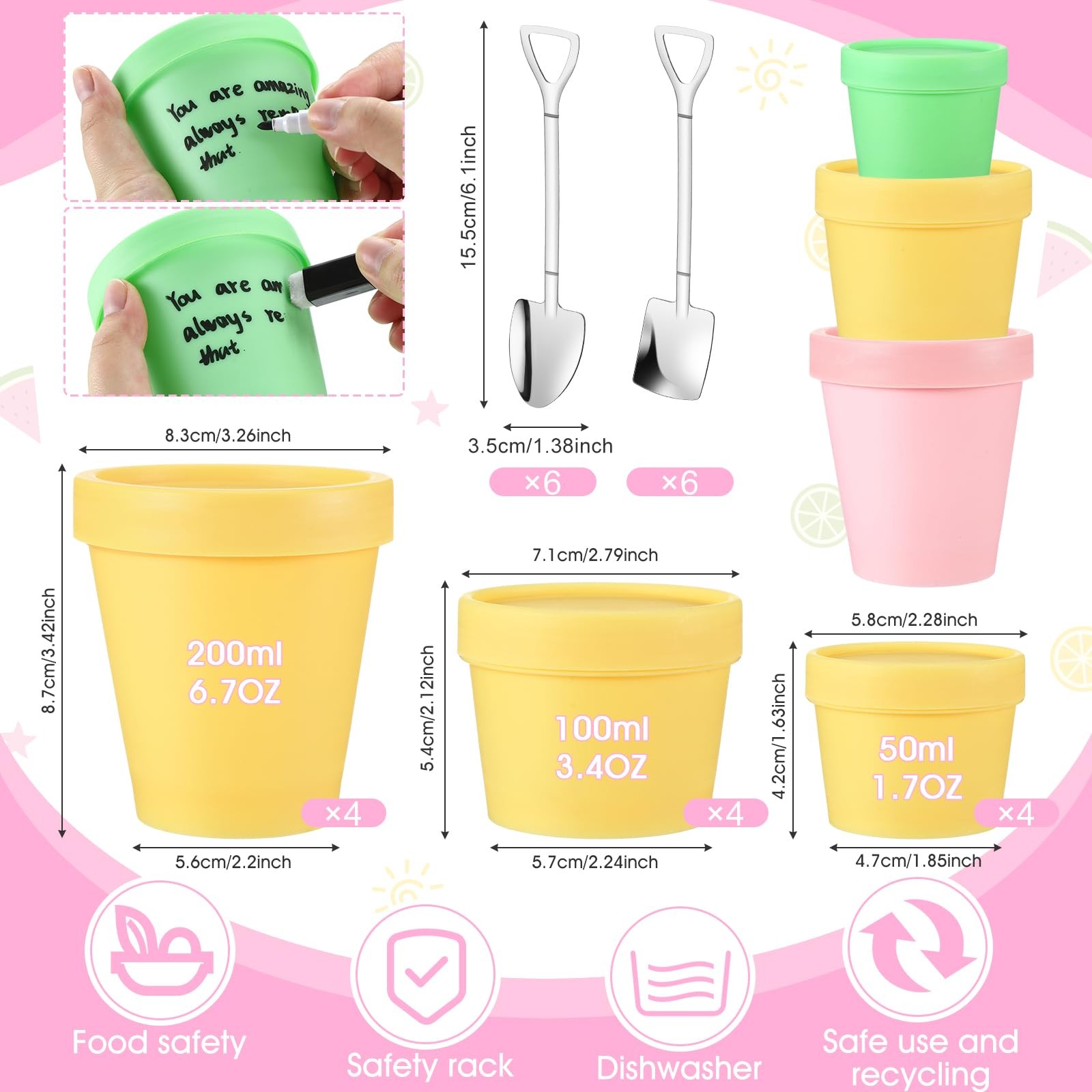 SiliFine 12 Sets 3 Sizes Portion Control Ice Cream Containers for Homemade…