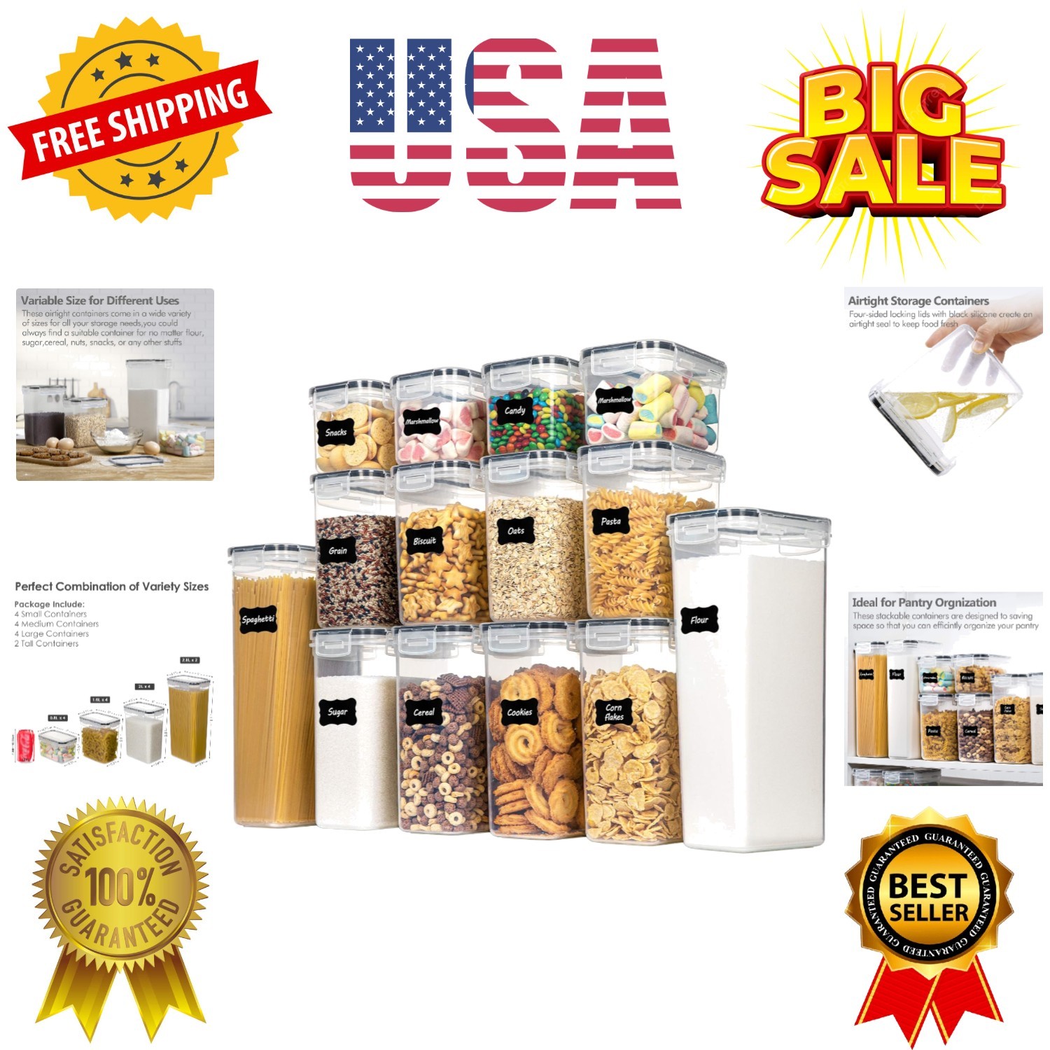 14-Piece Airtight Food Storage Containers Set for Fresh Pantry Organization
