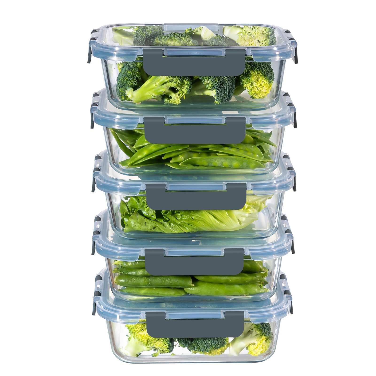 5-Pack 36 OZ Glass Storage Containers with Lids, Glass Meal Prep Containers Set,