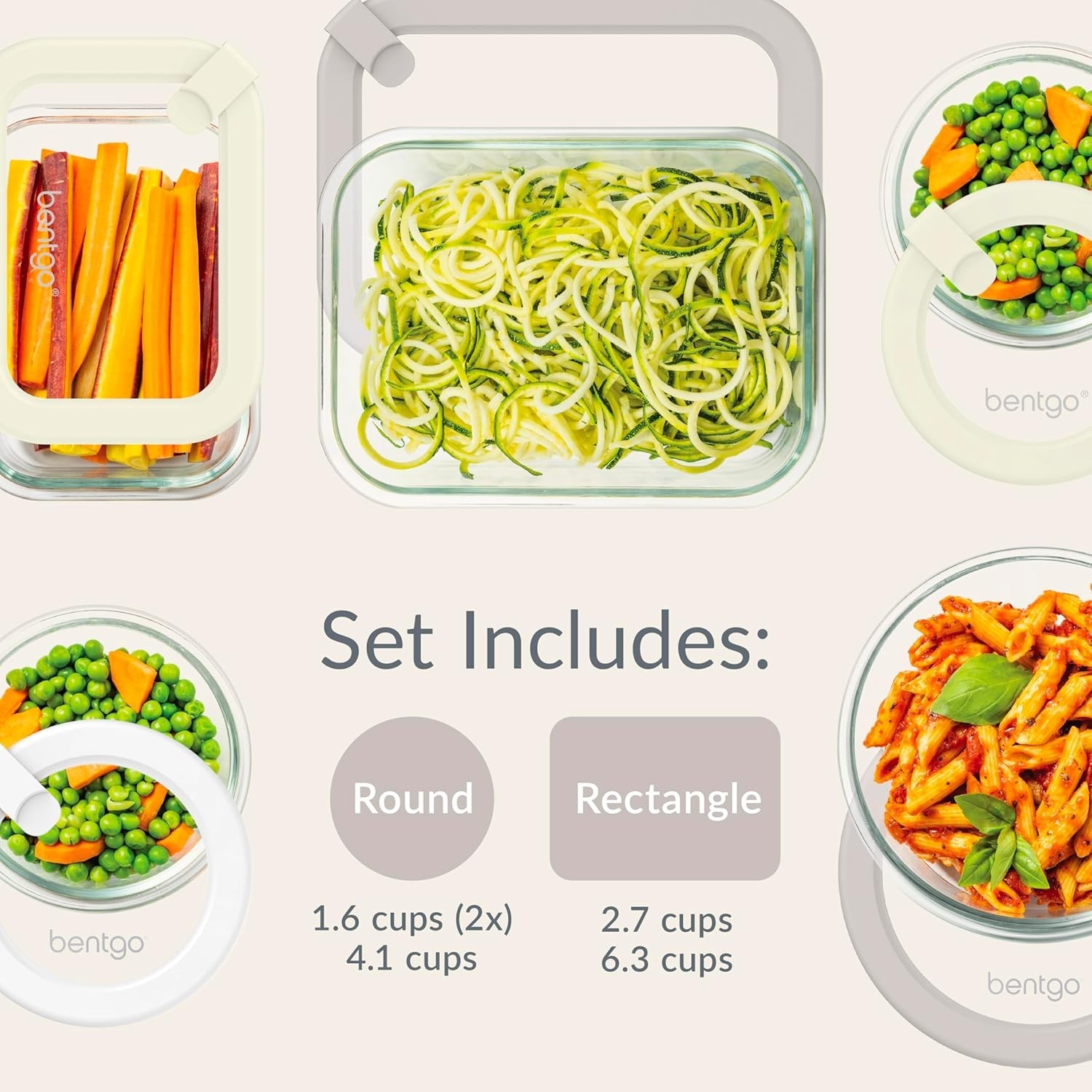 10Pc Glass Food Storage Containers Airtight Lids BPA Free White Stone