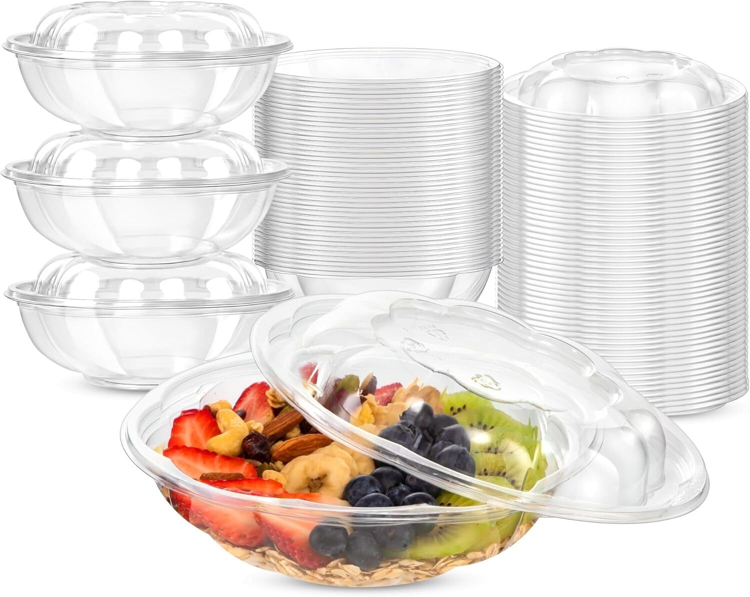 Unicup 24oz 50pack Clear Plastic Salad Bowls with Lids Disposable